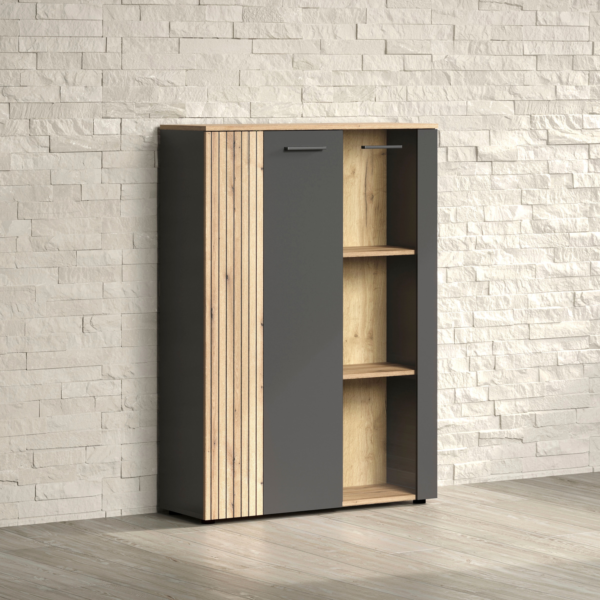 Home affaire Buffet haut »Estepona« 1 cuis tlg. vitrine, porte à effet rainuré, largeur 91 cm