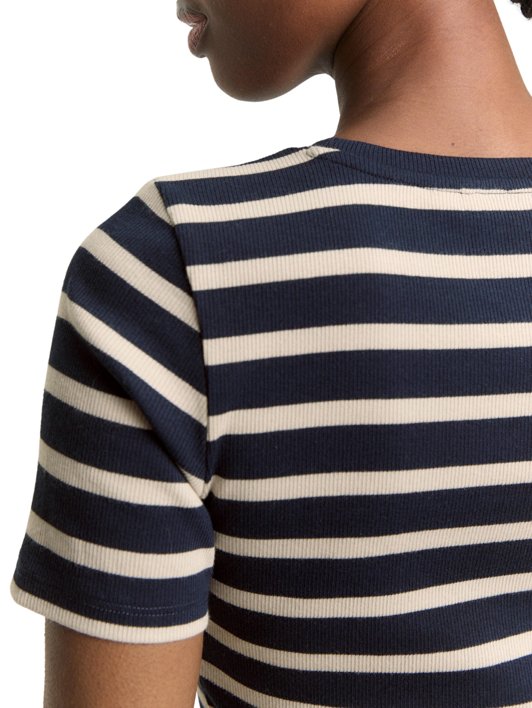 TOM TAILOR Denim Shirt à col rond gestreift, Fein-Ripp-Optik