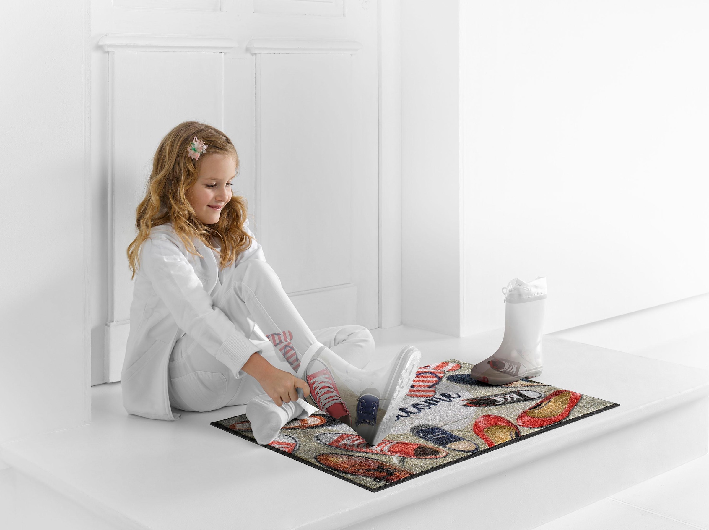 wash+dry by Kleen-Tex Fussmatte »Shoes welcome« rechteckig 7 mm Höhe Schmutzfangmatte, mit Spruch, rutschhemmend