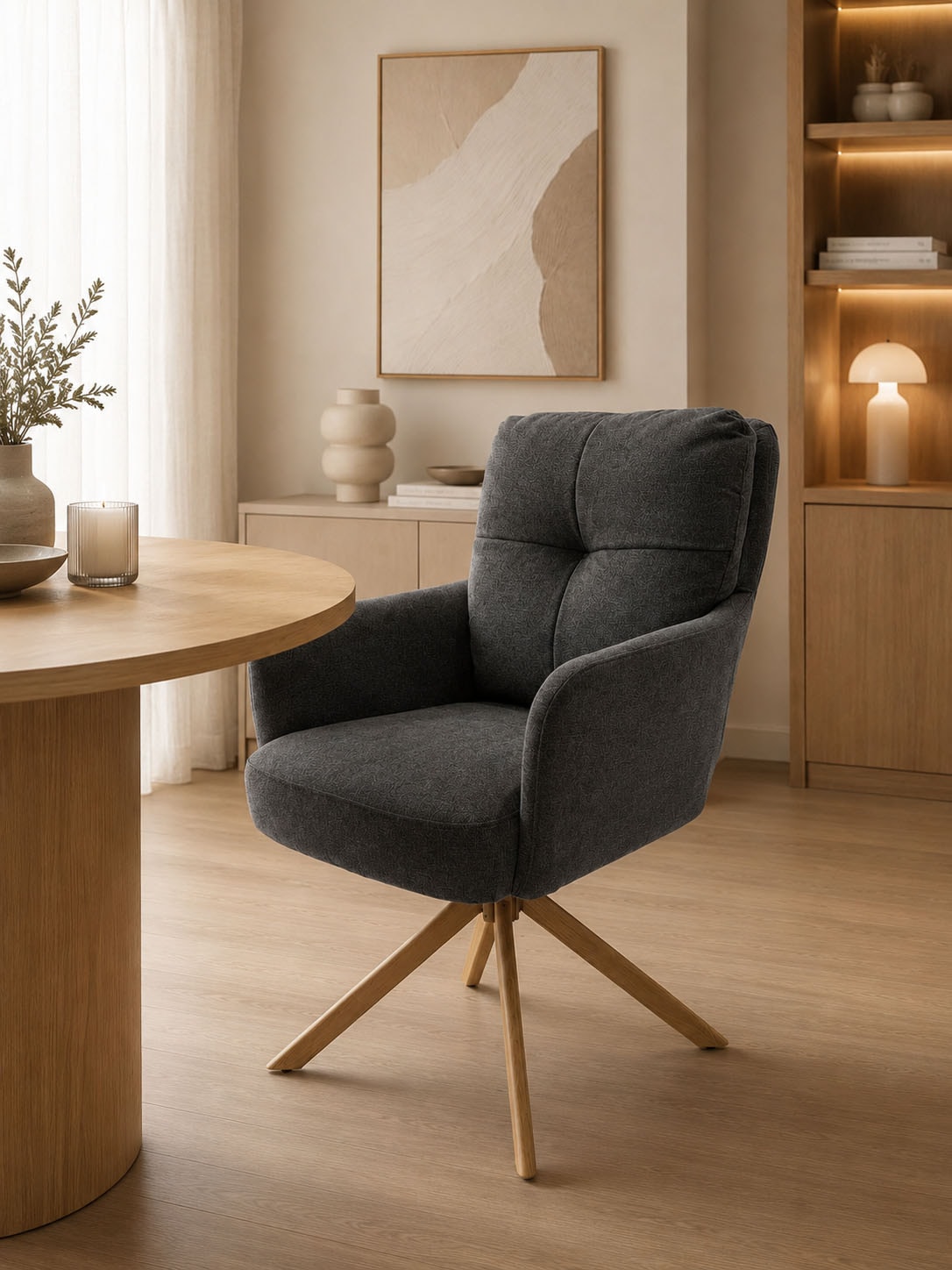 GOODproduct Chaise de salle à manger »Miami, 2er-Set, Federkern« (Ensemble) 2 cuisgemütlicher Armlehnstuhl mit Federkern, Fein-Webstoff und Holzoptik