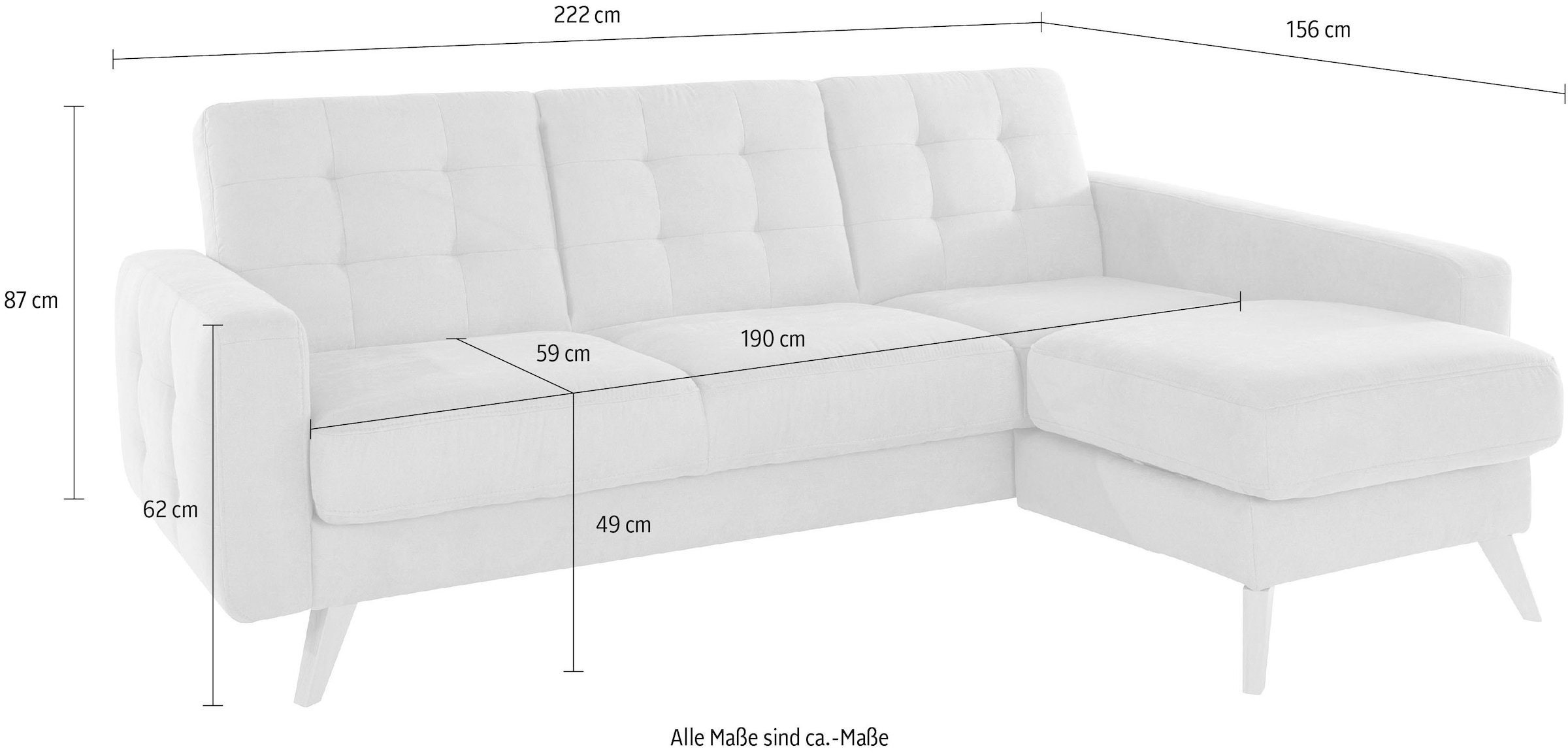 exxpo - sofa fashion Canapé d'angle »Nappa, kompakt und komfortabel, bequem, zeitloses Design, L-Form« tolle Detailverarbeitung, inkl. Bettfunktion und Bettkasten
