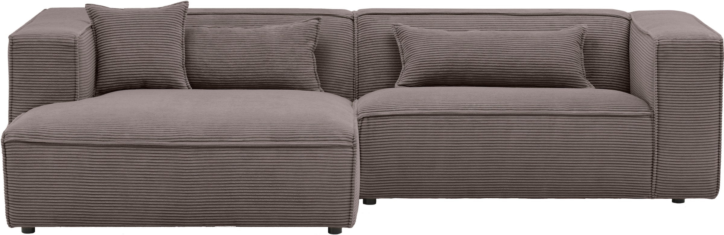 LeGer Home by Lena Gercke Canapé d'angle »PIARA mit Kedernaht, Cord, Leinenoptik o. Strukturstoff, Couch, L-Form« ottomane à droite/gauche au choix, pieds noirs, confort d'assise agréable