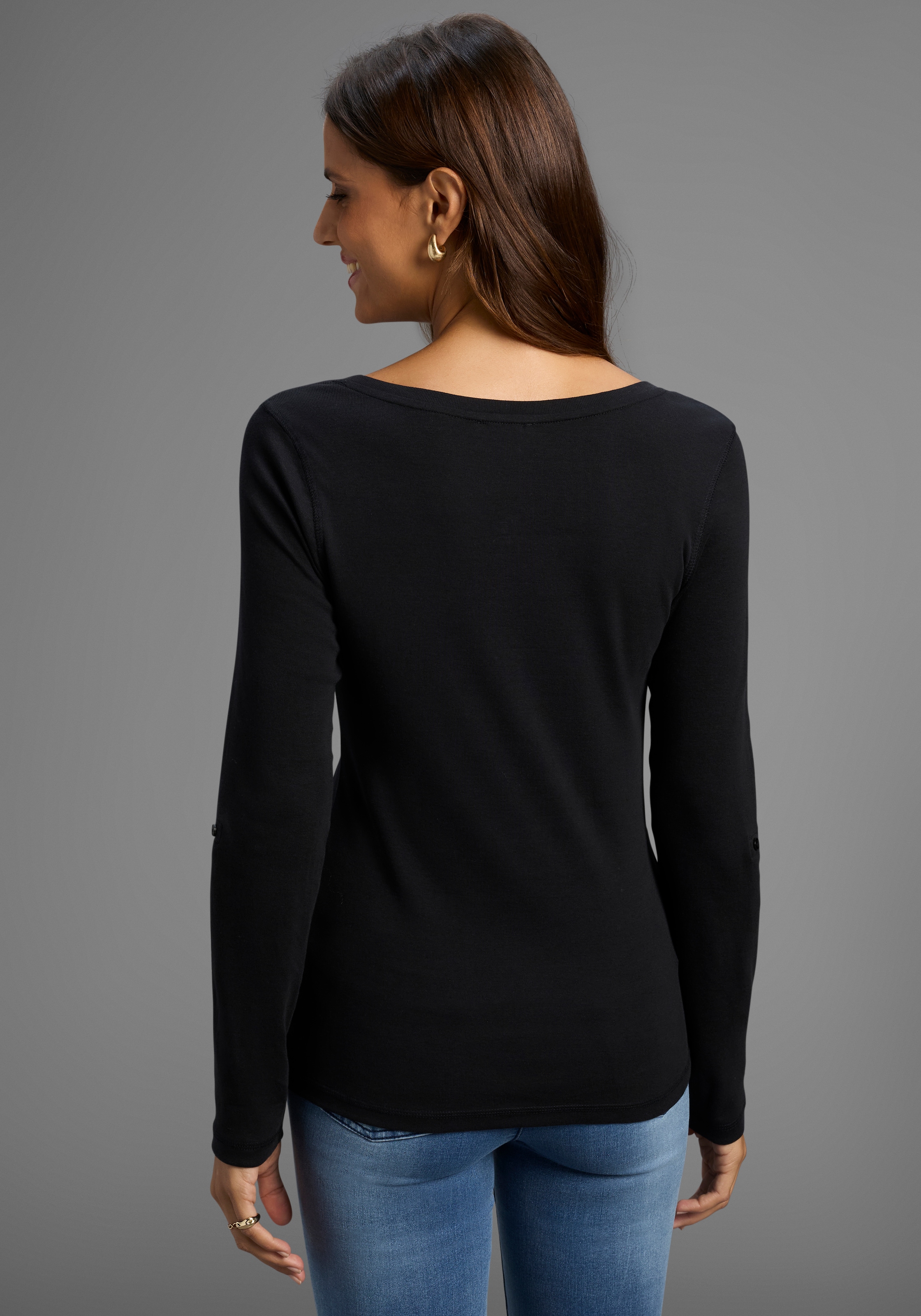 Arizona Langarmshirt sehr figurbetonter Schnitt,  unifarben,  Rundhalsausschnitt