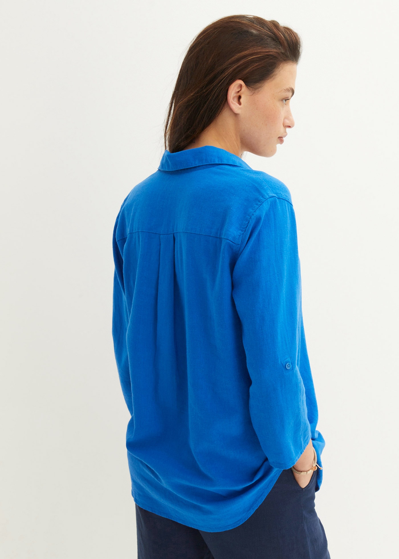 bonprix Langarmbluse »3/4-Arm Bluse mit Leinen« figurumspielende Passform, für vielseitige Alltagslooks