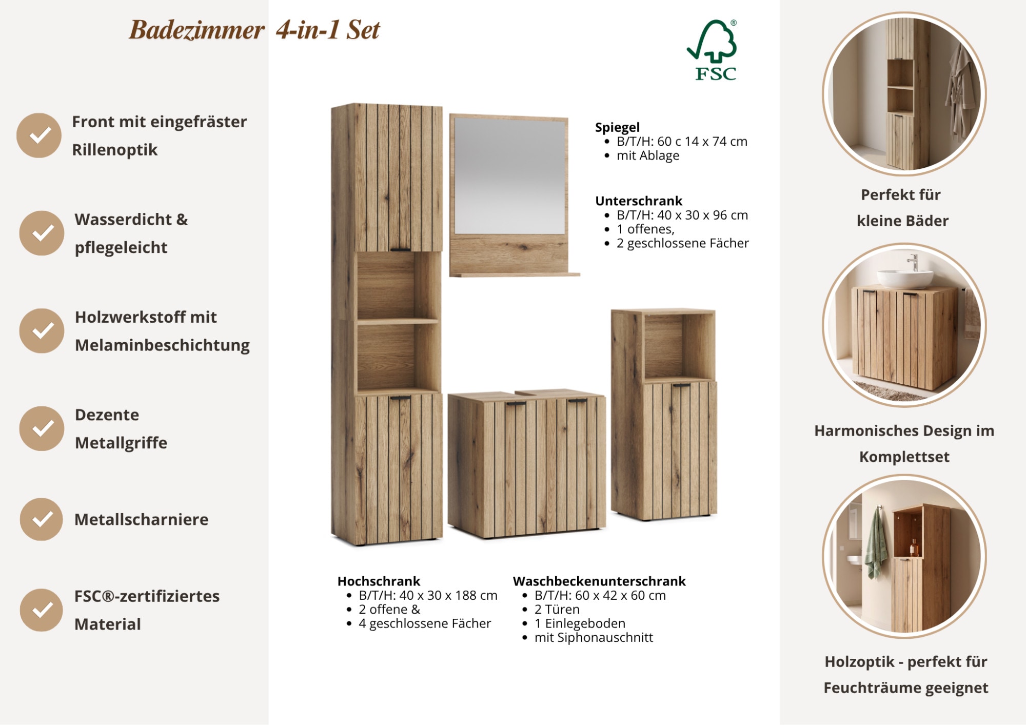 GOODproduct Badmöbel-Set »Baltrum« 4 Stk. tlg.