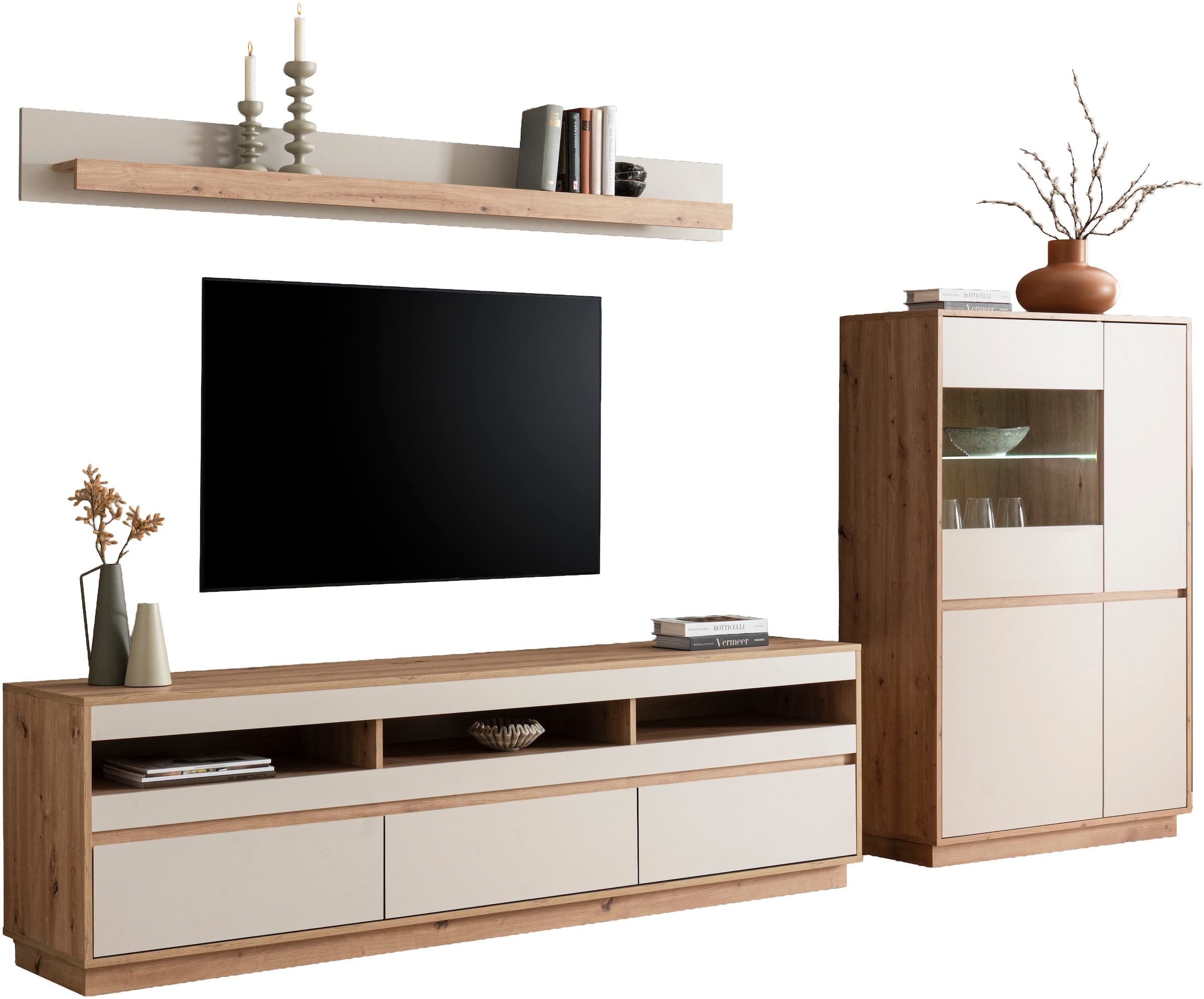 Home affaire Meuble mural »Sonora, moderne Anbauwand, Komplettset in Kaschmir/Eiche« Komplett-Set, 3 cuis tlg.