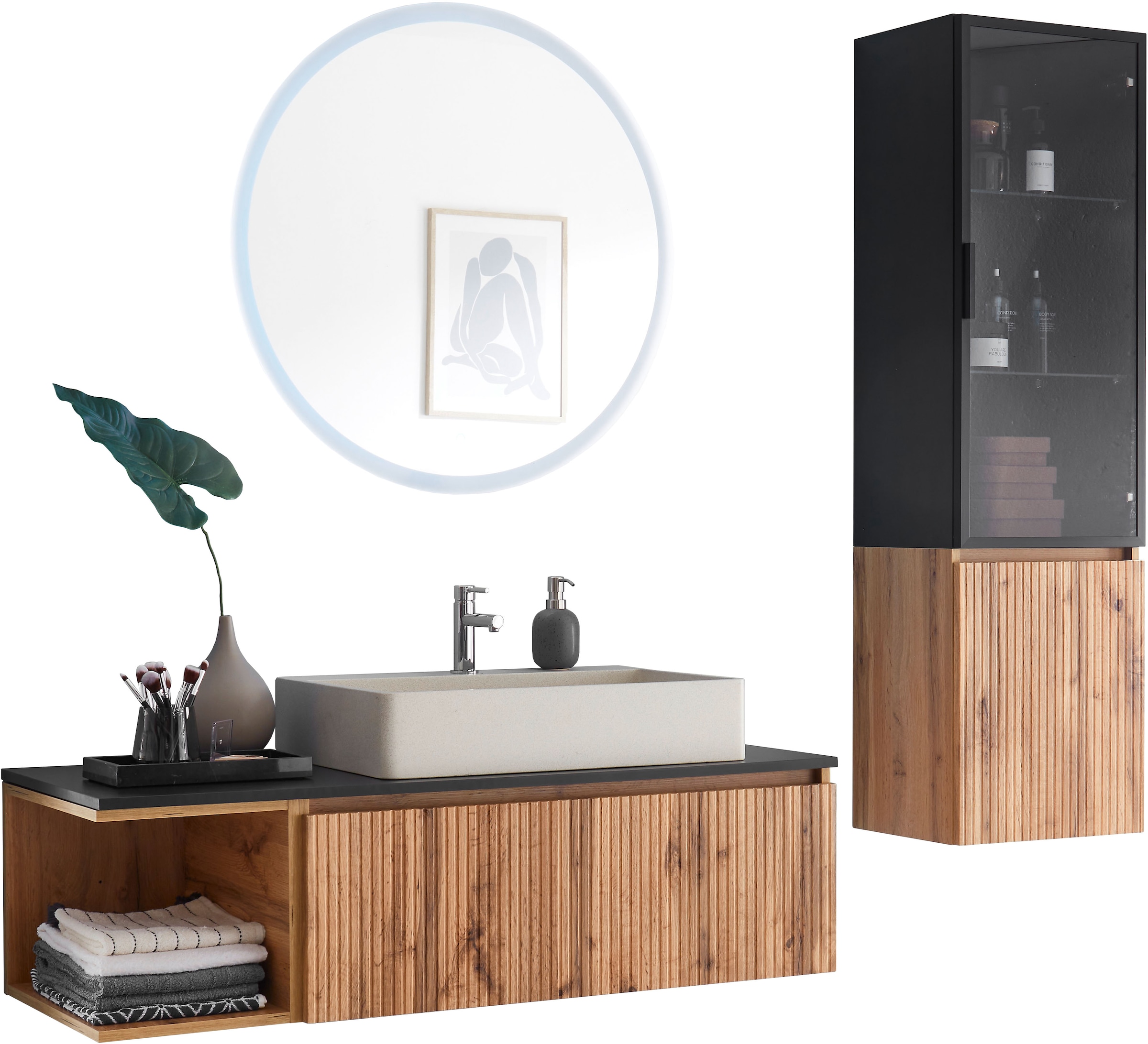 BASIC by Balculina Waschbeckenunterschrank »Loris BxHxT 120x34x47 cm« 1 Stk. tlg. Breite 120cm, Softclose, L/R montierbar