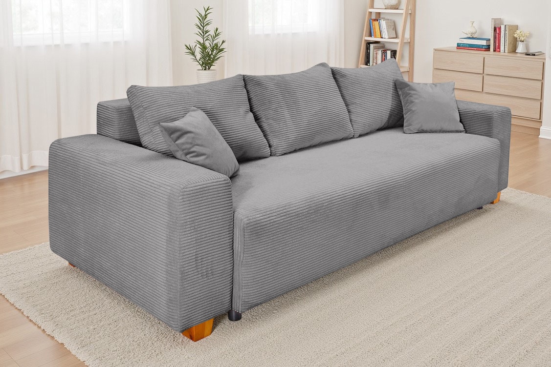 COLLECTION AB Canapé-lit »Yves, B: 243 cm, Liegefl. 142x194 cm« Bettfunktion, Bettkasten & 2 Zierkissen, Federkern