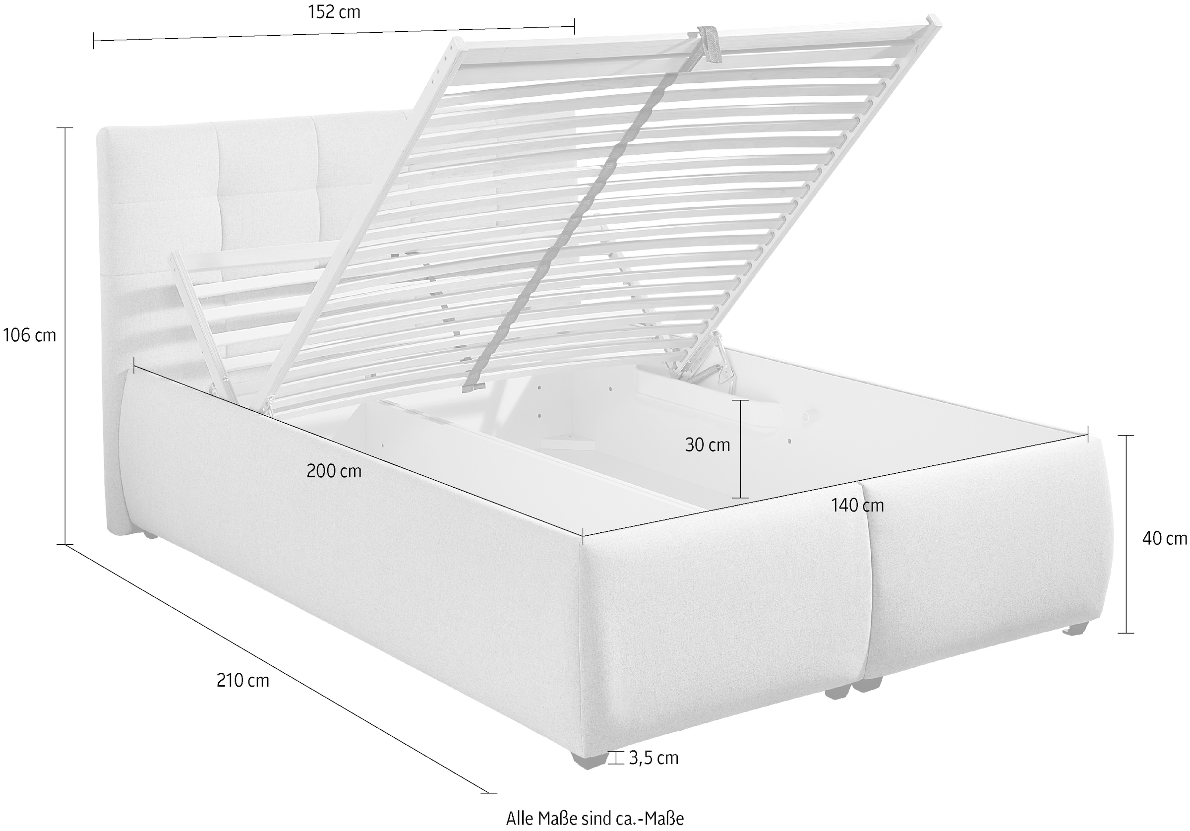 Maintal Polsterbett »Felsental« inklusive Bettkasten, in H2, H3 & H4 erhältlich
