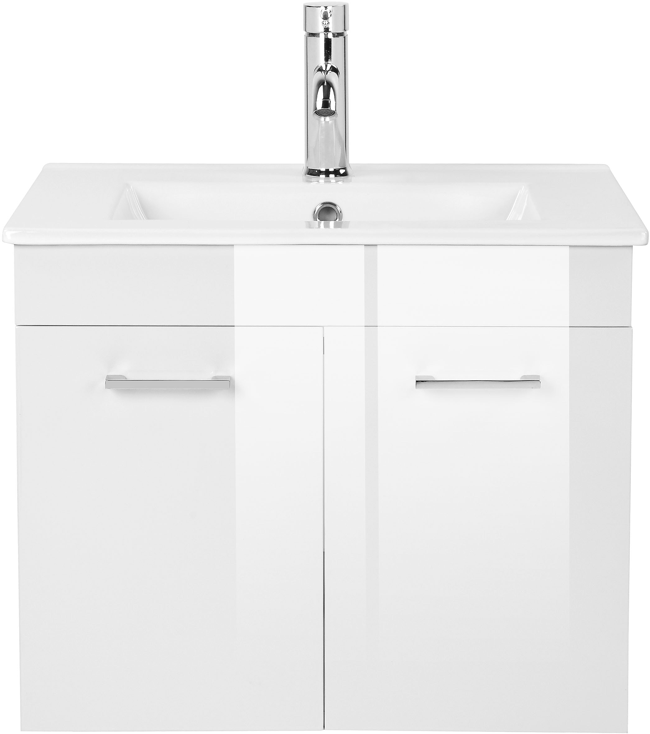 welltime Waschtisch »Florenz, Breite 60cm, 2 Tür, 2 Fächer, MDF-Front« Komplett-Set,  Waschplatz mit 2 Türen,in verschiedenen Farben erhältlich, Badmöbel