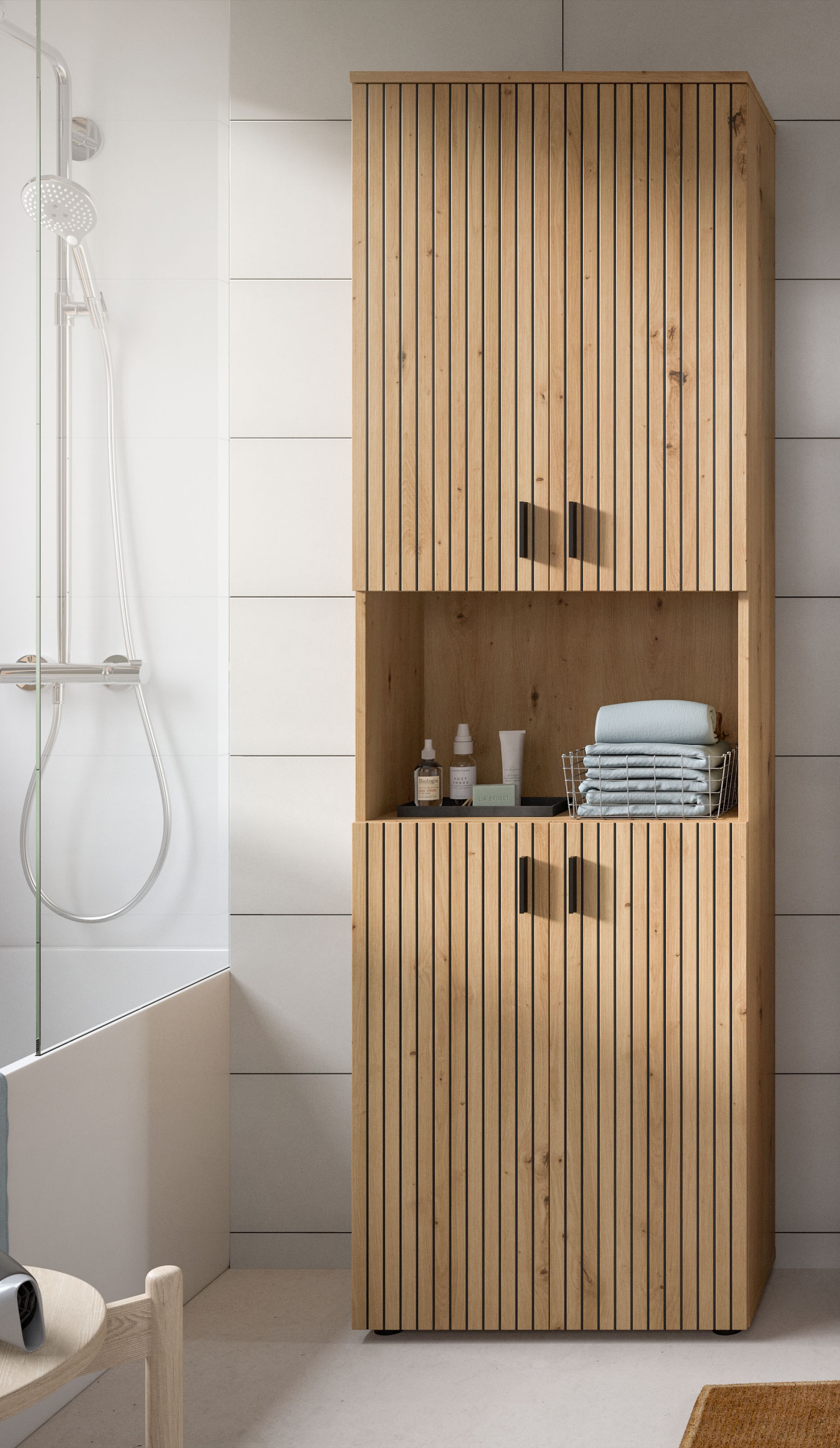 welltime Armoire haute »MANI, Höhe: 192 cm, Paneeloptik, 1 offenes Fach, 8 Fächer« armoire haute, armoire haute de salle de bain, armoire de salle de bain, salle de bain