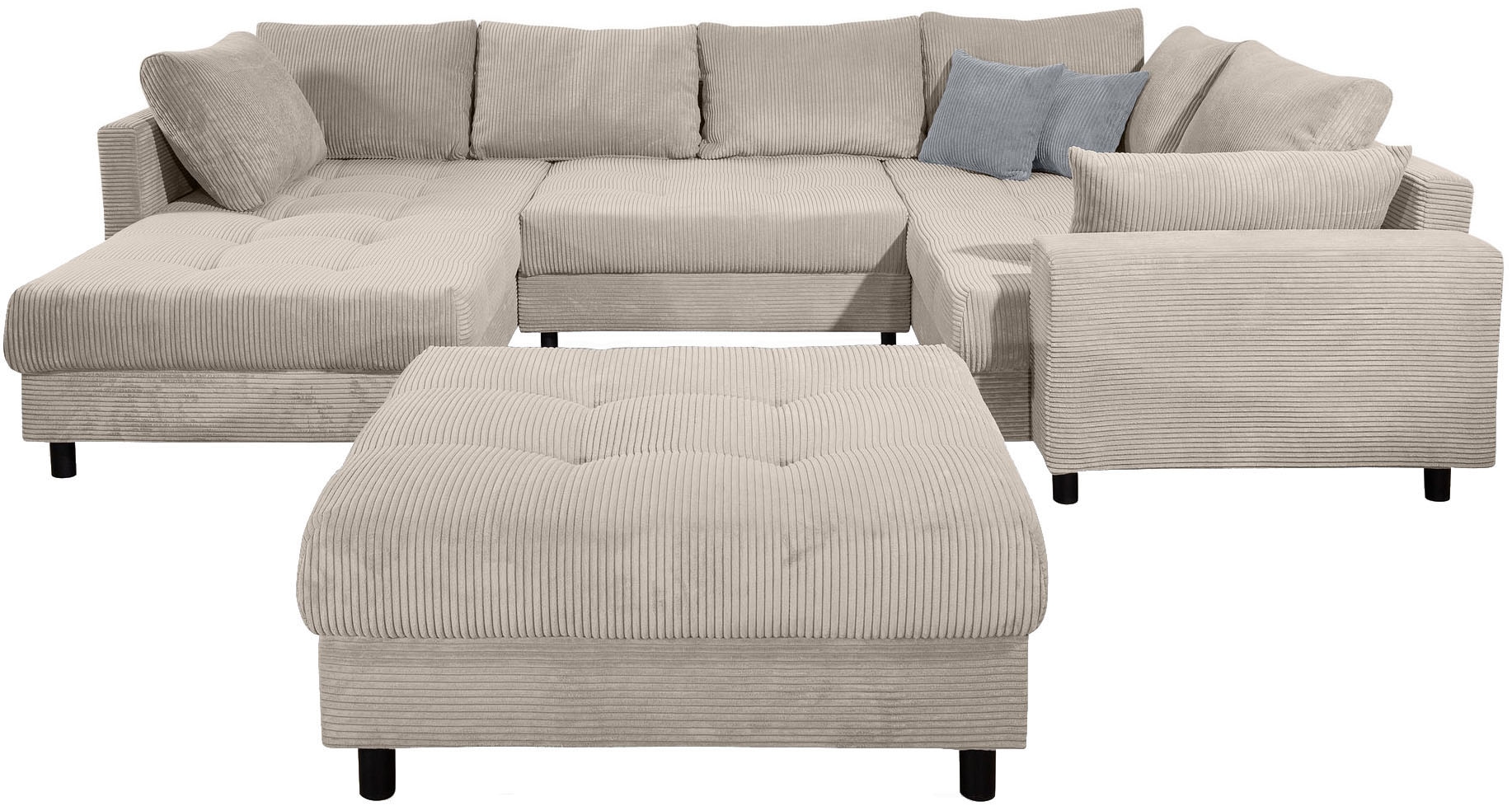 COLLECTION AB Wohnlandschaft »Toni U-Form mit Armlehne« inkl. Hocker und Zierkissen in abgesetzter Farbe, mit Bonnelfederkern