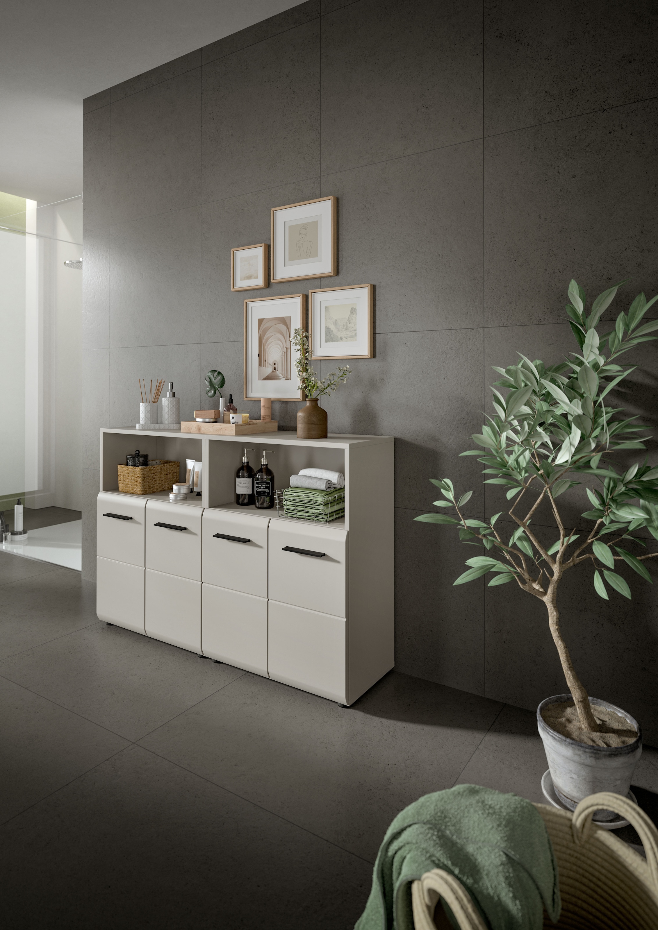 welltime Badmöbel-Set »FLORENZ,  2-teilige Badkombination, hochwertige MDF-Front« Set, 2-teiliges Set bestehend aus: 2 Midischrank breit, 2 Stk. tlg.