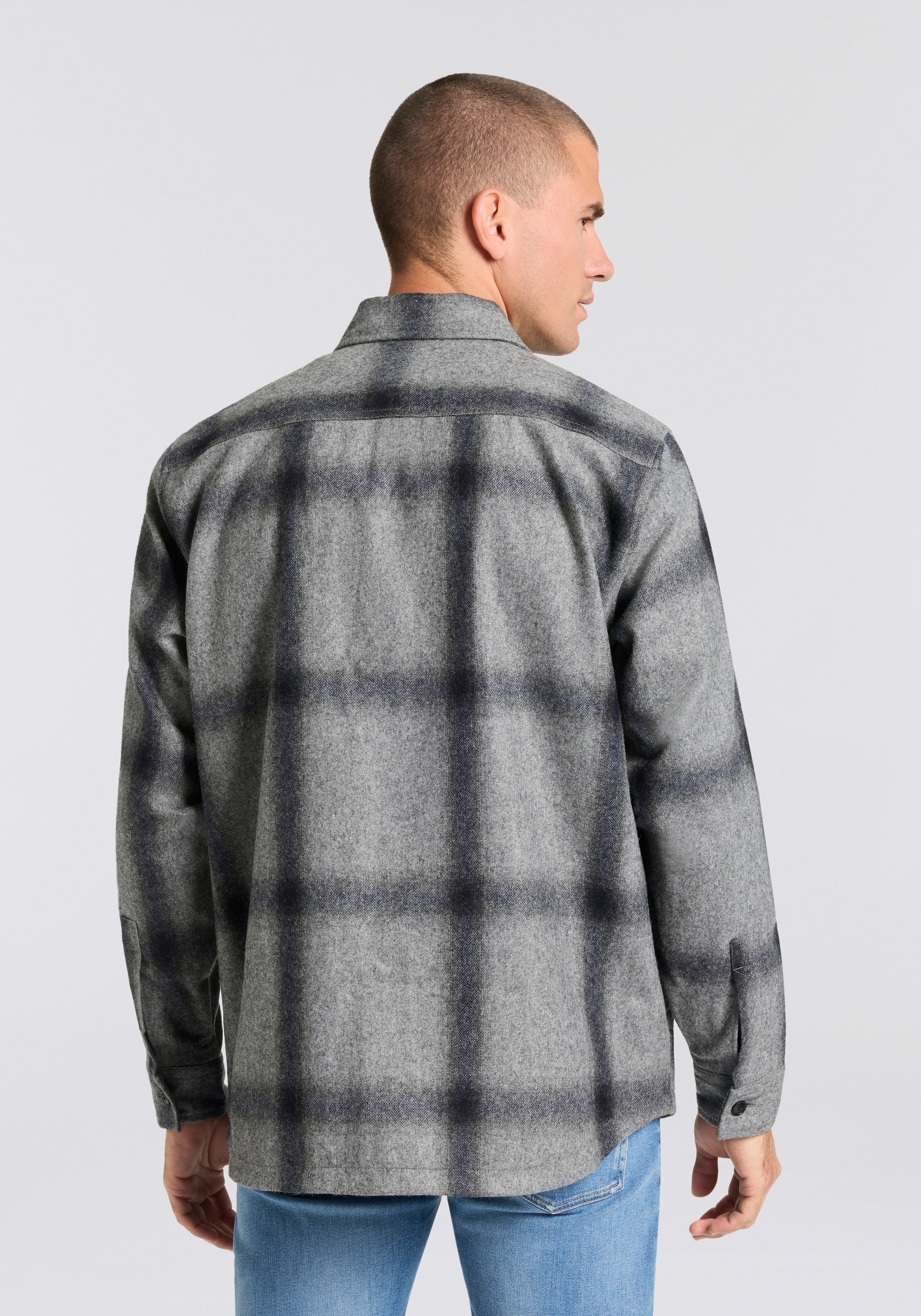 BOSS ORANGE Langarmhemd »Locky« melierte Wollmischung, Karo-Design, oversize fit