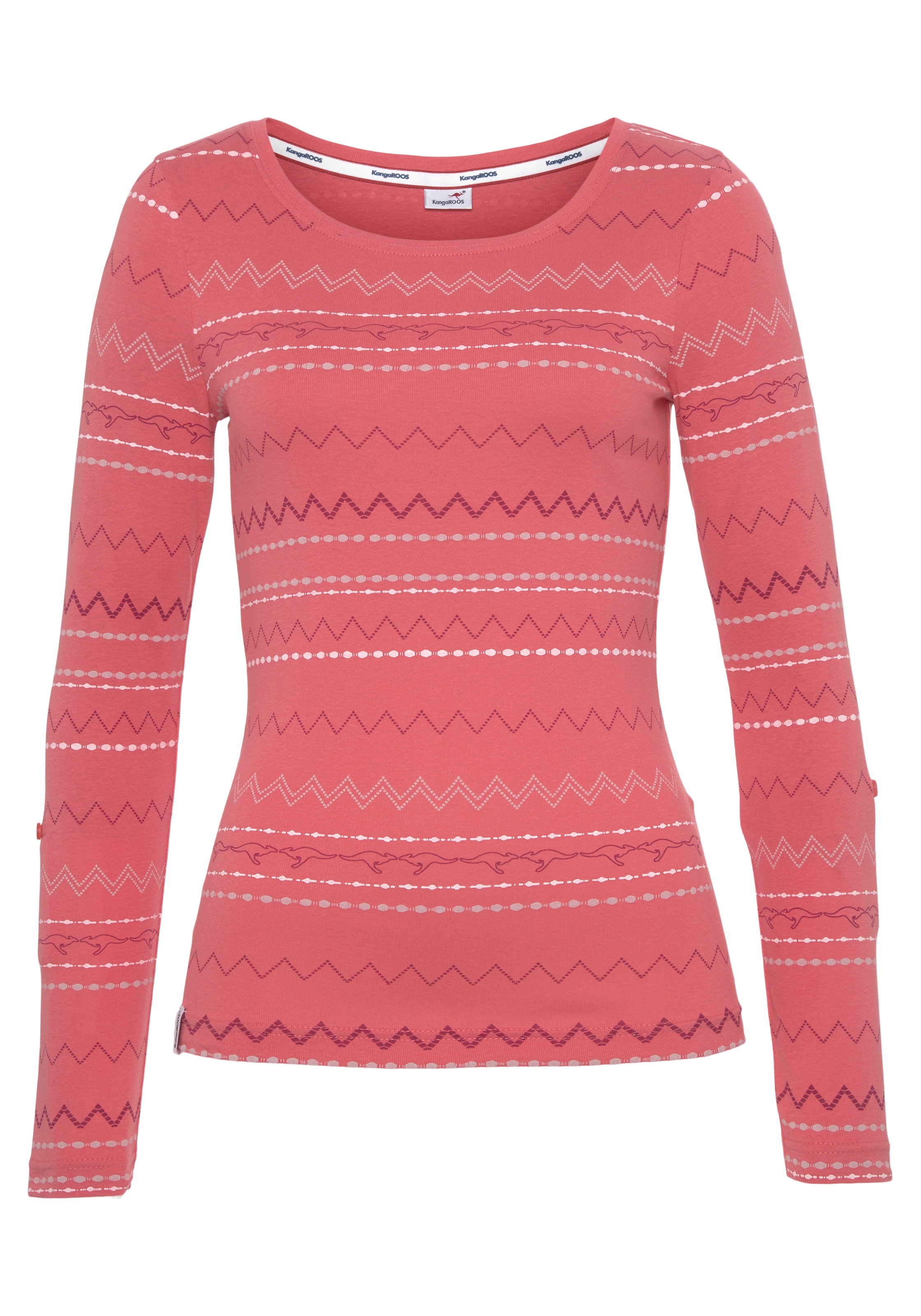 KangaROOS T-shirt à manches longues sehr figurbetonte Passform,  mit Zick-Zack-Muster,  aus 100% Baumwolle