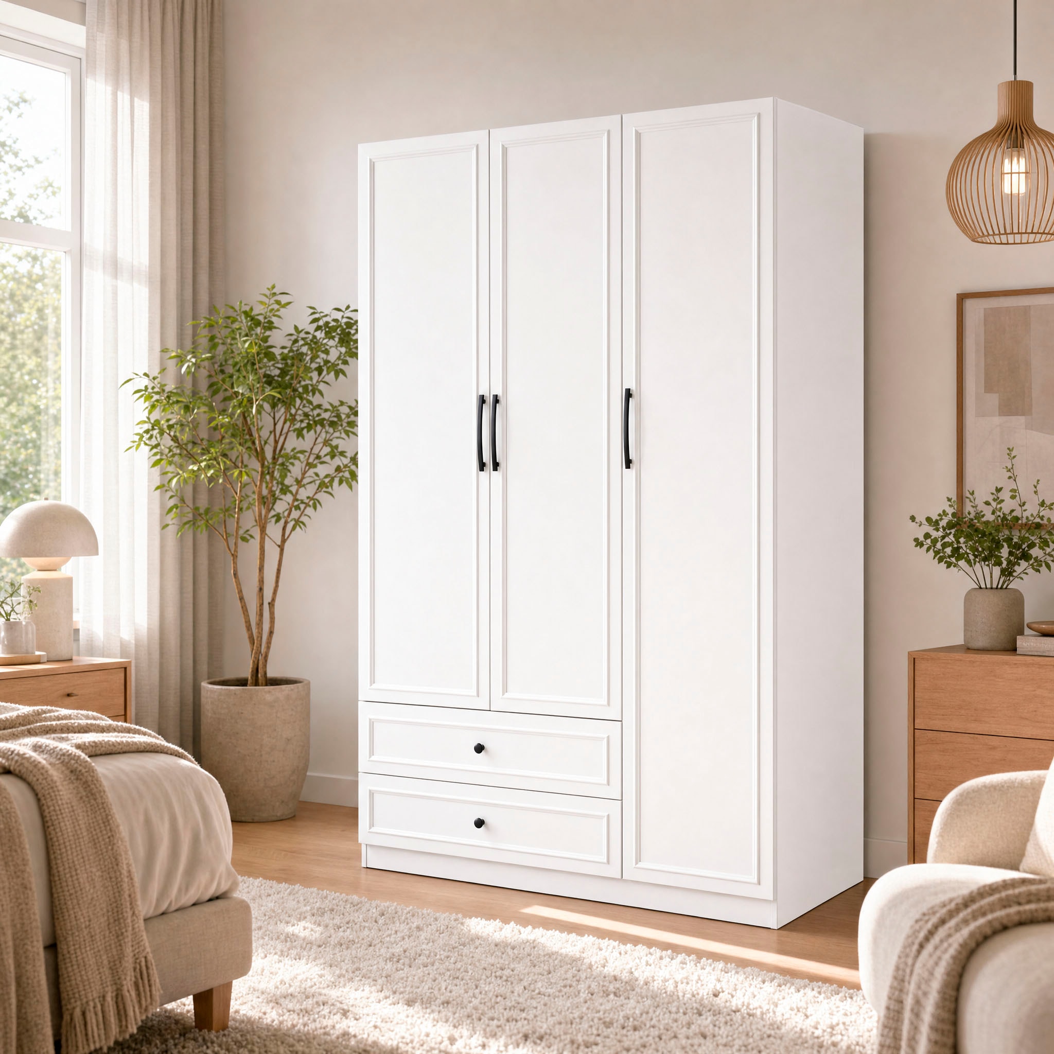 GOODproduct Kleiderschrank »Arrian 120 cm Weiss | 3-türiger Drehtürenschrank im Landhausstil« Zeitloses Landhausdesign trifft auf durchdachte Stauraumlösungen
