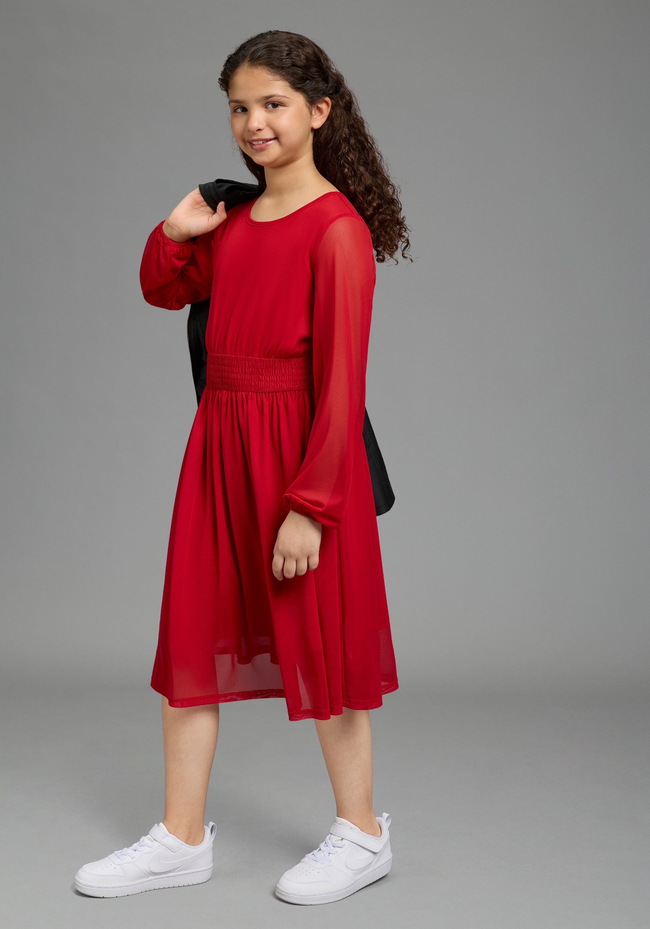 Bruno Banani Chiffonkleid »Meshkleid mit transparenten Ärmeln für festliche Anlässe« Festliches Shirtkleid mit Chiffon