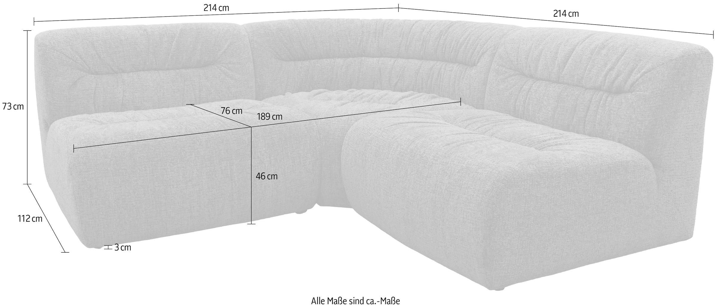 DOMO collection Canapé d'angle »Solum, B/T: 214/214 cm, Retro Design mit grosszügiger Polsterung« avec ressorts ensachés, forme en L