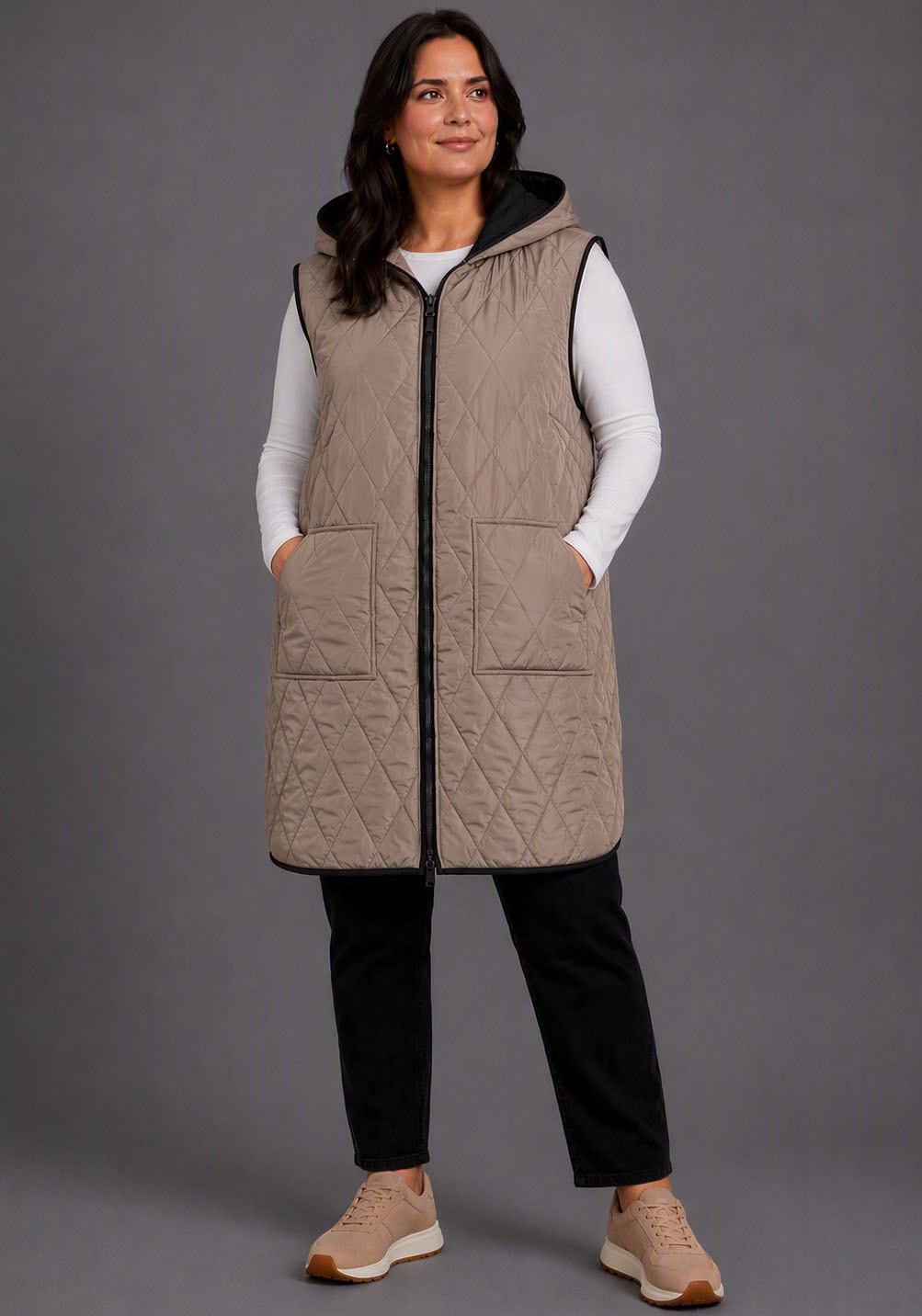 Polarino Gilet long »Grosse Grössen« veste réversible 2 en 1 matelassée avec capuche, bicolore