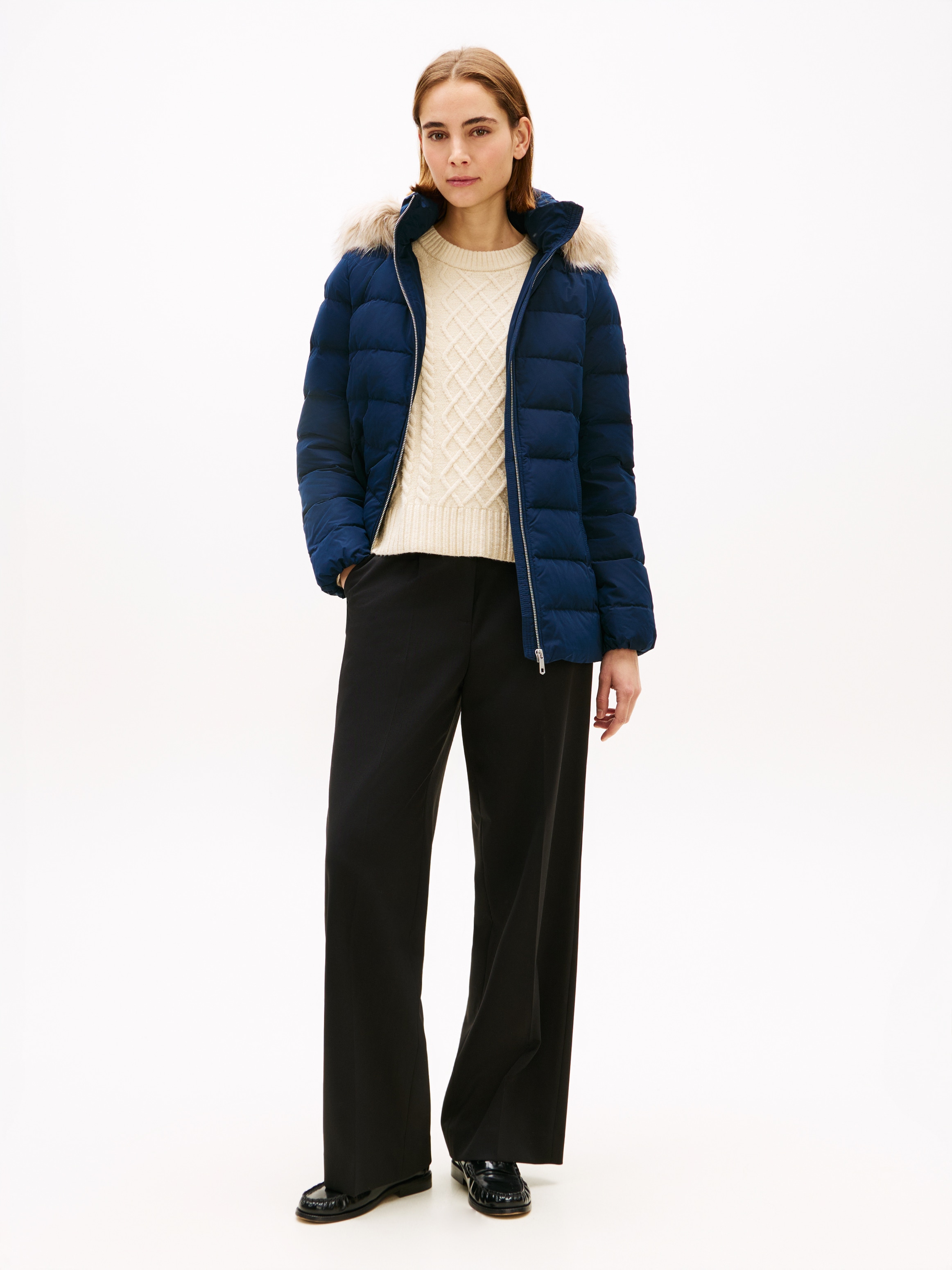 Tommy Hilfiger Veste matelassée »MW DOWN SLIM JACKET WITH FUR« mit Kapuze mit Fellimitat
