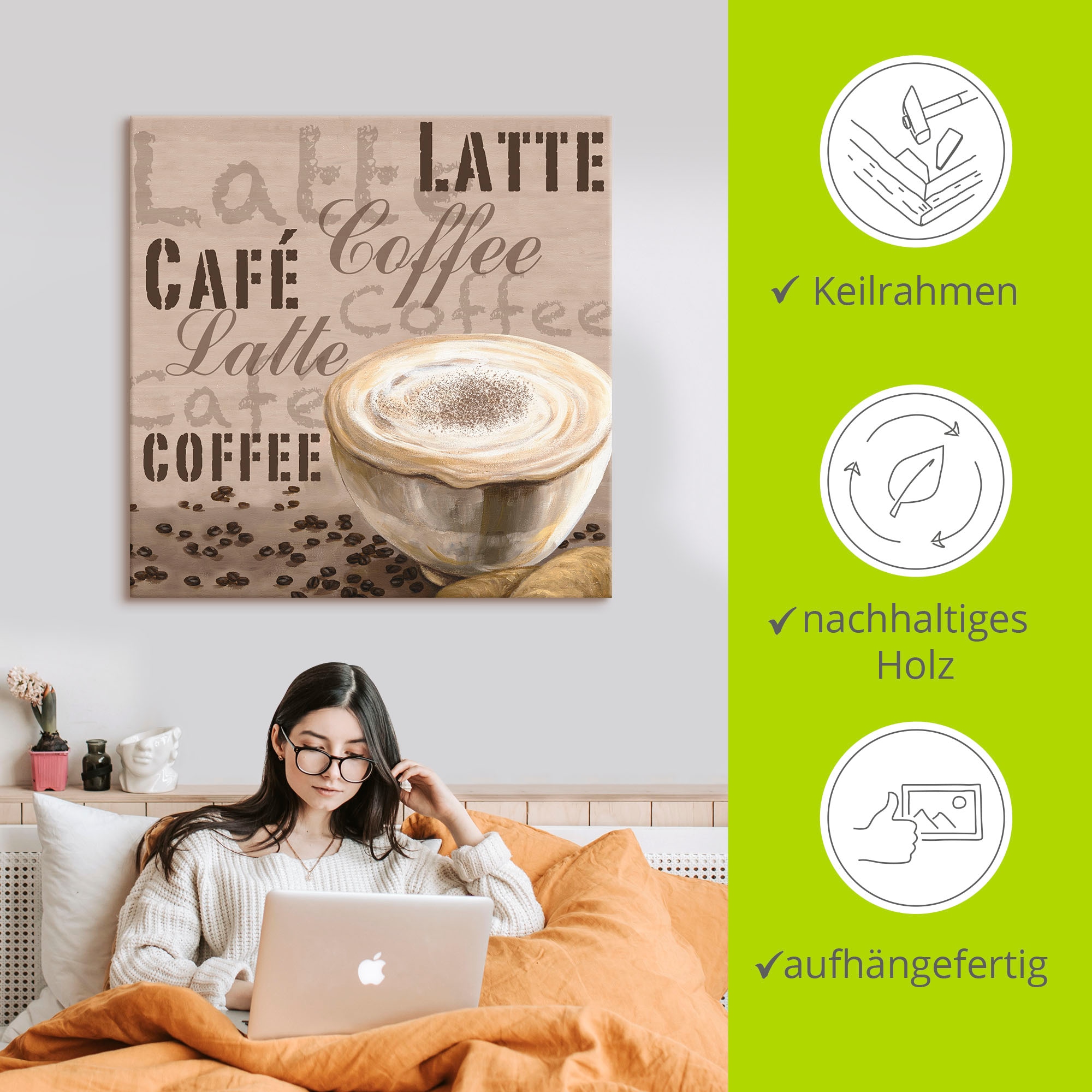 Artland Tableau sur toile »Milchkaffee« 1 cuis tlg. auf Holzrahmen gespannt