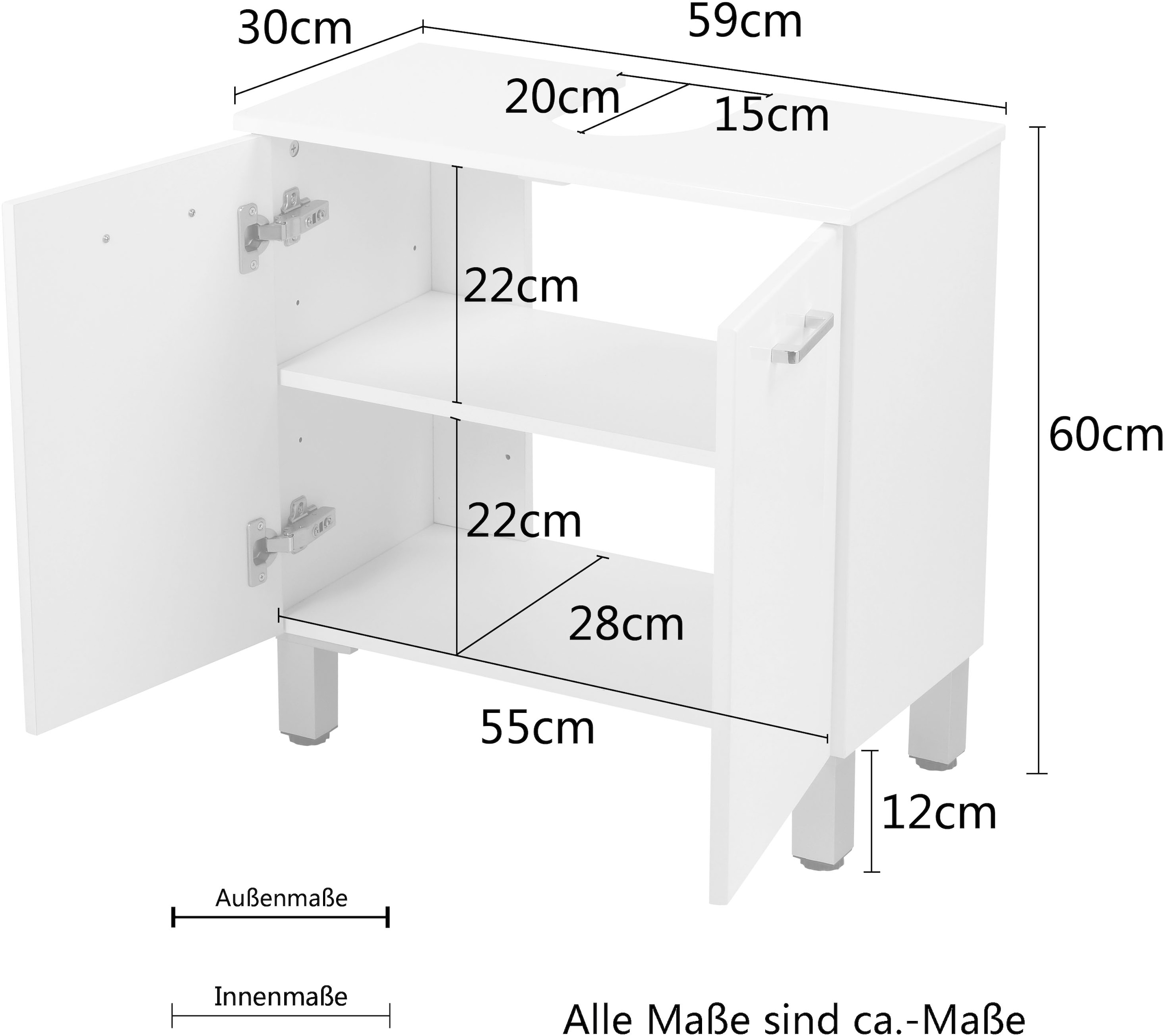 welltime Armoire sous lavabo »Florenz,Breite 60cm, 2 Tür, 2 Fächer, mit Siphonausschnitt, MDF-Front« in verschiedenen Farben erhältlich, Badmöbel, Badschrank, Kommode, Bad
