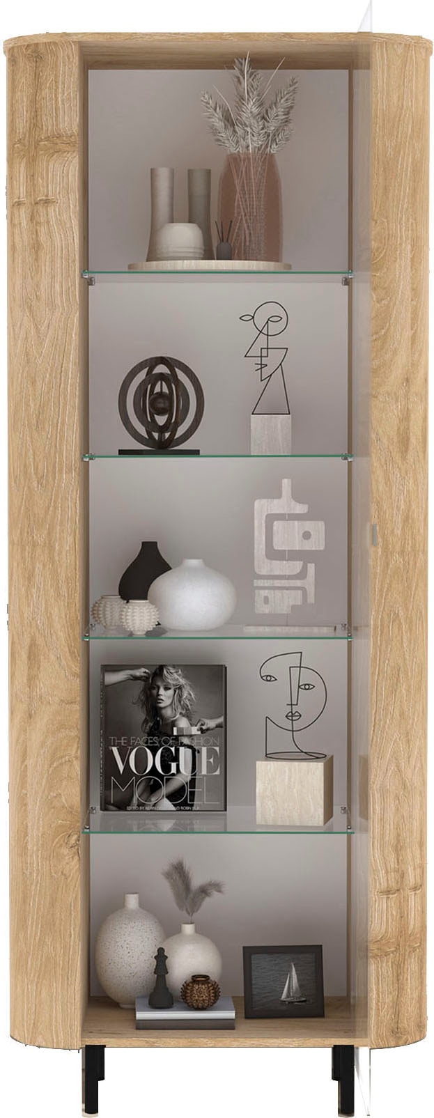 Home affaire Vitrines »Murano, Standvitrine H 200 cm, B 80 cm, 1 Tür, Vitrinenschrank« Formgebogenes MDF, Stirnseiten mit Rundung, Metallfüsse, stilvoll