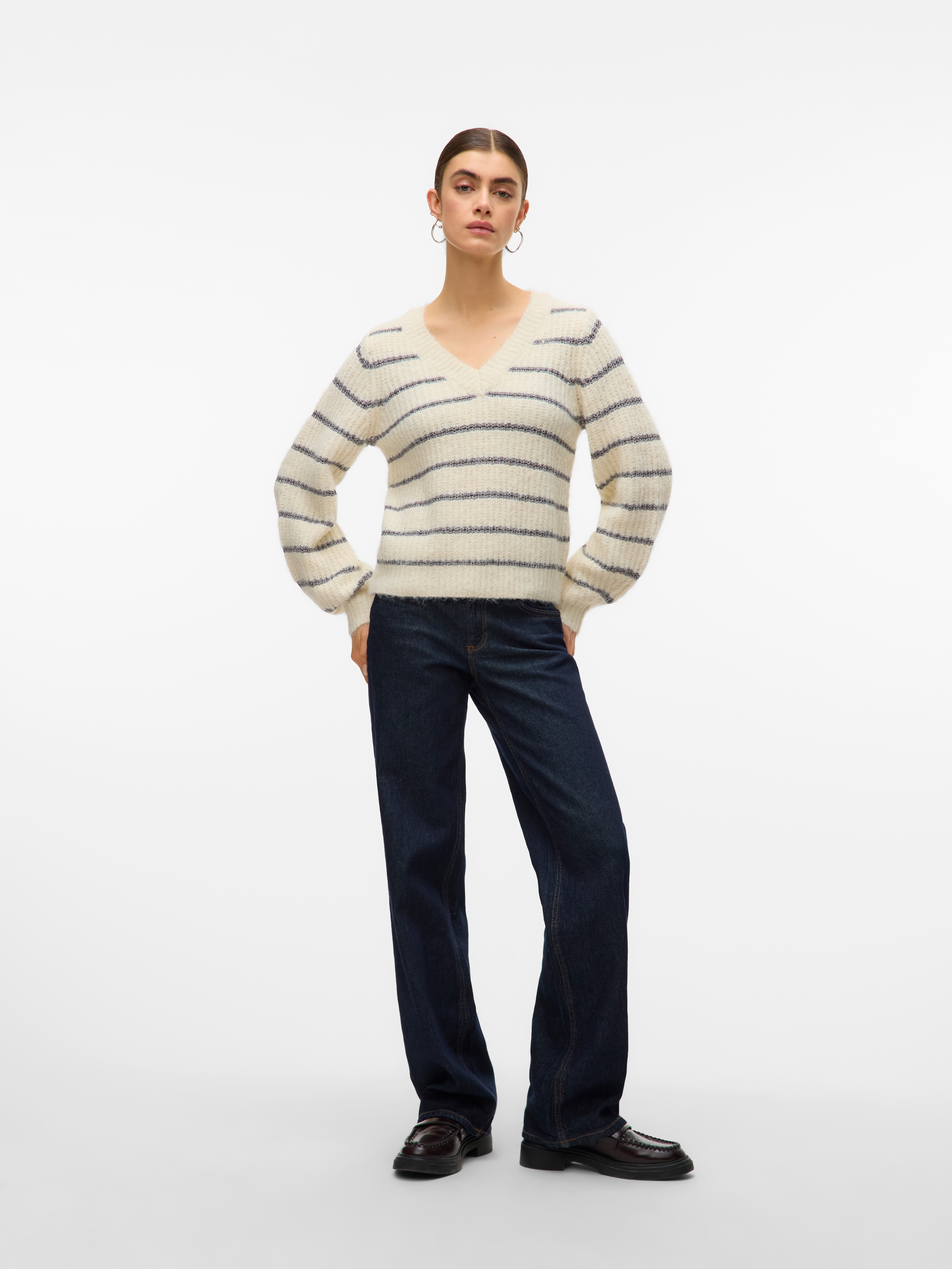 Vero Moda Pull col V »VMAWESOME SHINE LS V-NCK STRIPE PULL BOO«, mit Glitzer-Effekt
