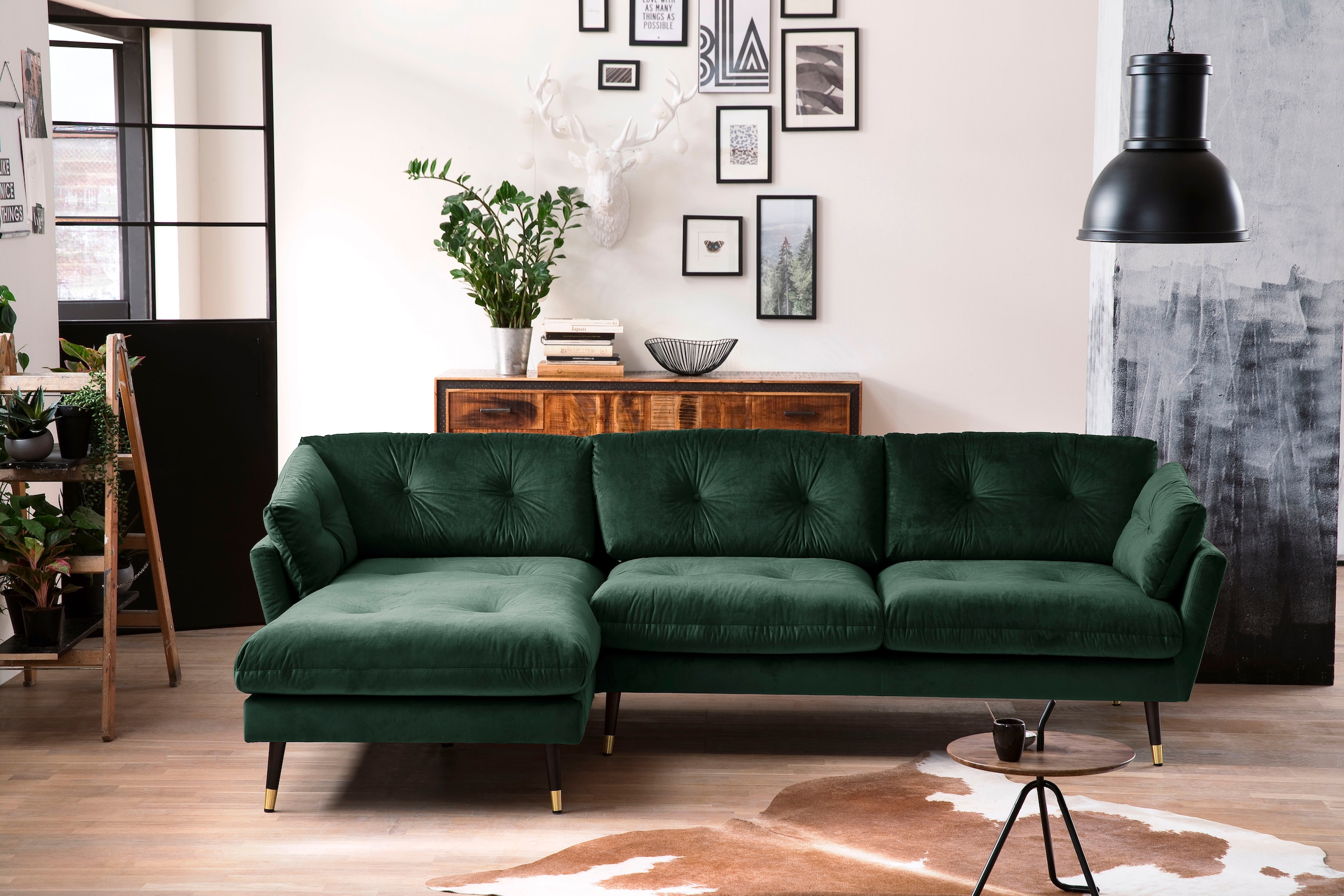 Trends by HG Canapé d'angle »Japan L-Form« mit Fuss in Holz-Metallkombination, Recamiere rechts oder links