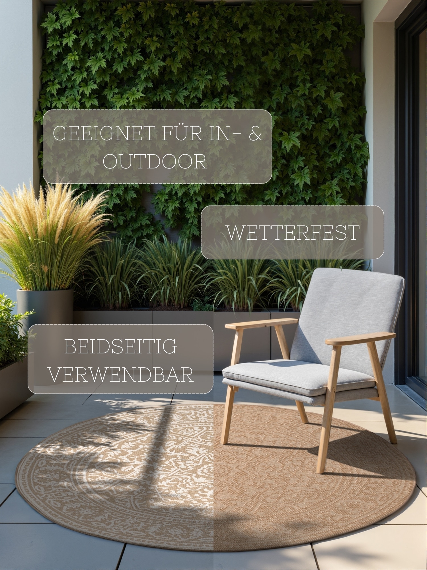 HANSE Home Outdoorteppich »Kona Wendeteppich« rund 5 mm Höhe In und Outdoor, Flachgewebe, wetterfest, pflegeleicht, robust
