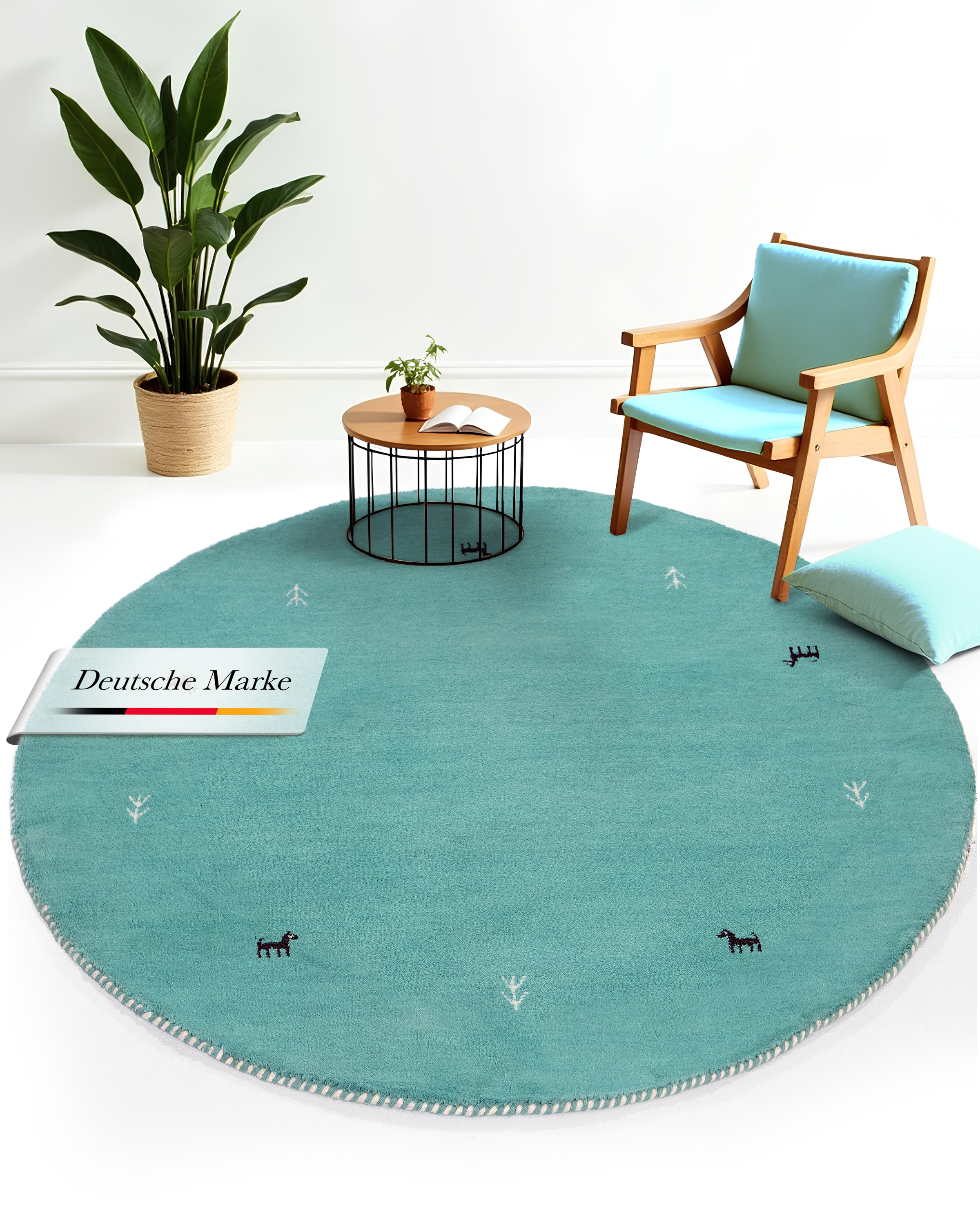 carpetfine Wollteppich »Gabbeh Uni« rund 15 mm Höhe reine Wolle handgewebt, Gabbeh Tiermotiv warmes Raumklima viele Grössen