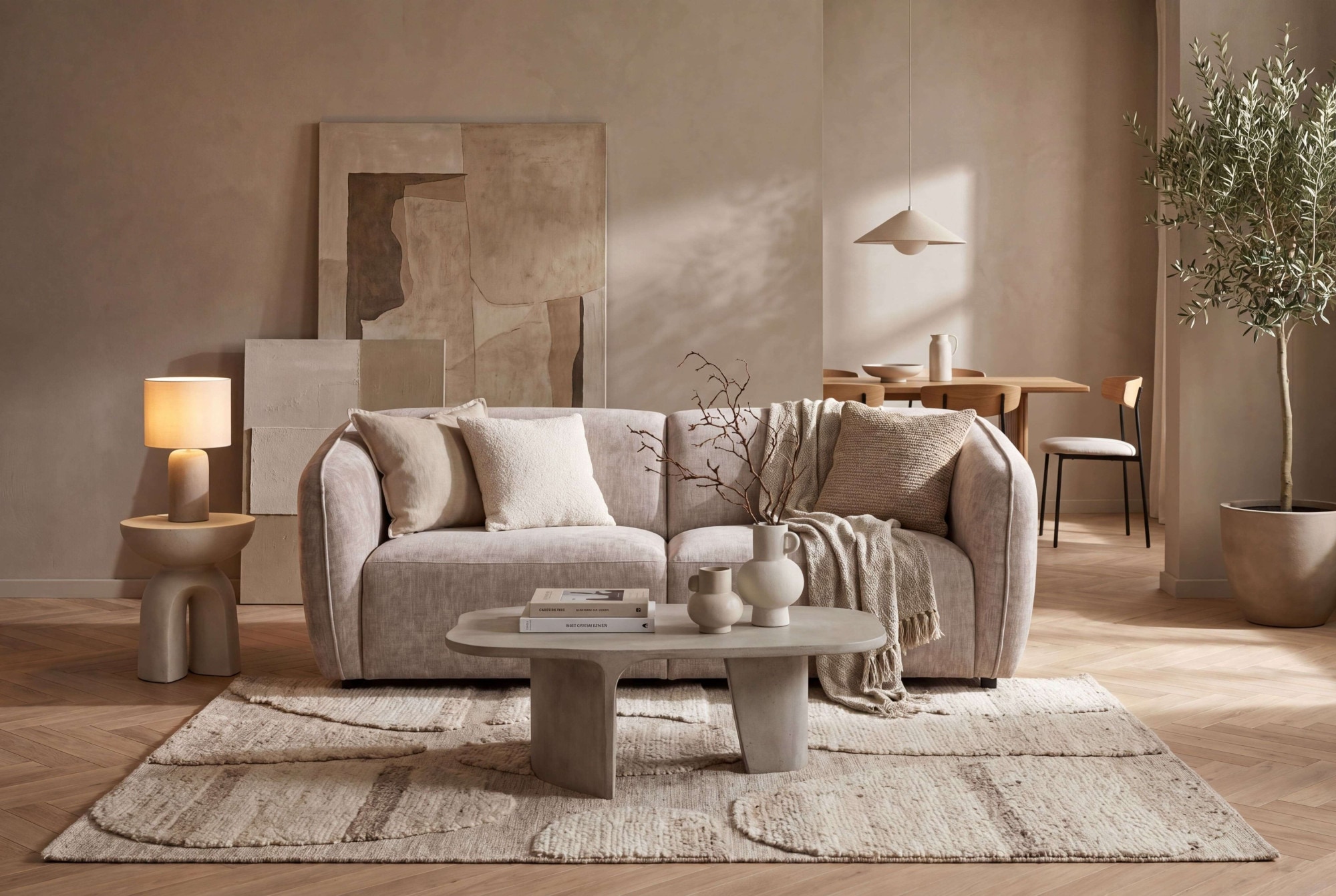 Home affaire 2,5-places »OSTRUP, Naturtöne, Boucle oder Chenille« largeur 201 cm, forme organique aux courbes douces