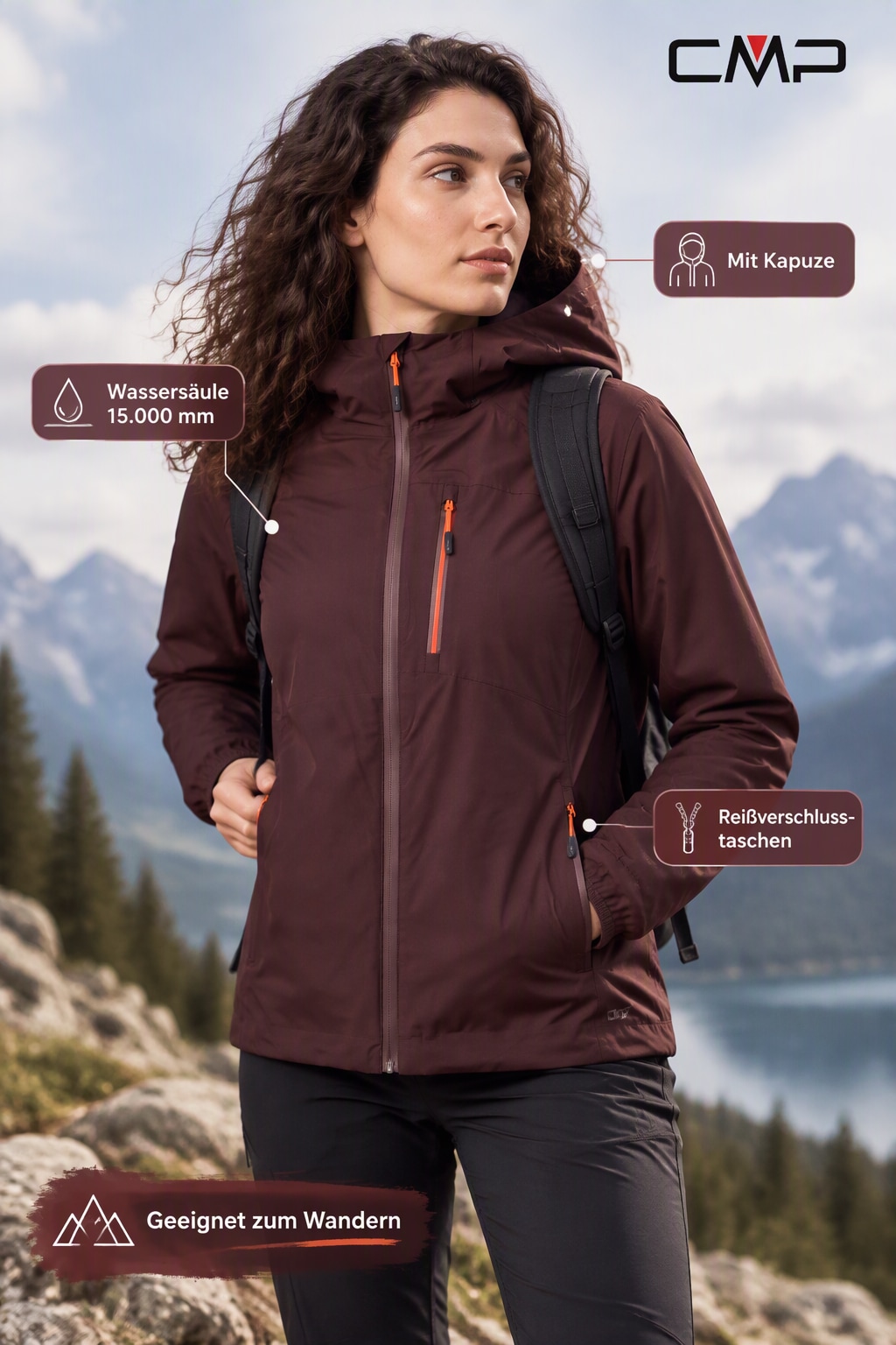 CMP Veste fonctionnelle »WOMAN JACKET FIX HOOD« avec capuche aspect sportif, avec capuche, en matière supérieure polyester