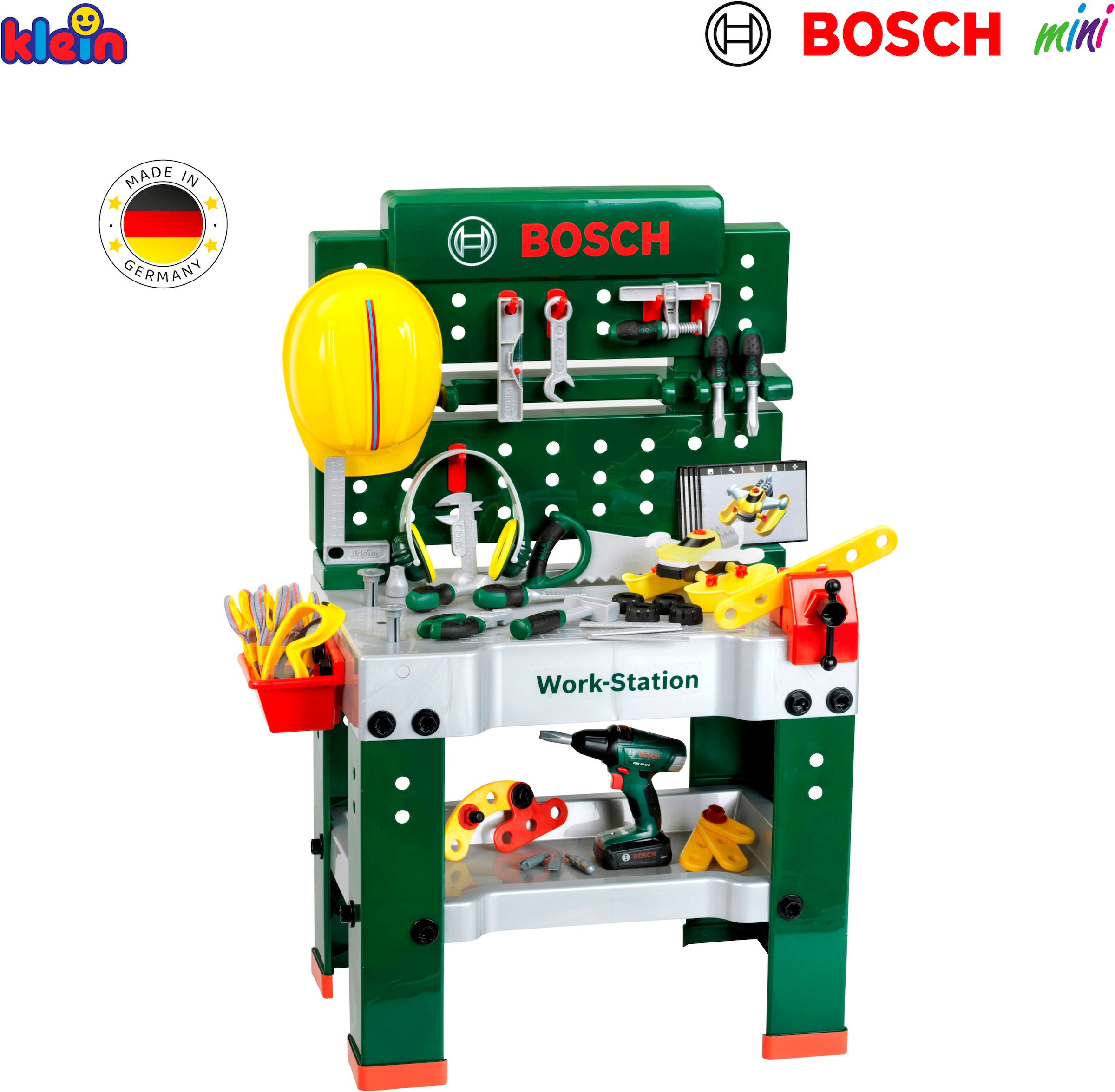 Klein Spielwerkbank »BOSCH-Workstation Mega, mit Handwerker Set« mit BOSCH Akkuschrauber; Made in Germany
