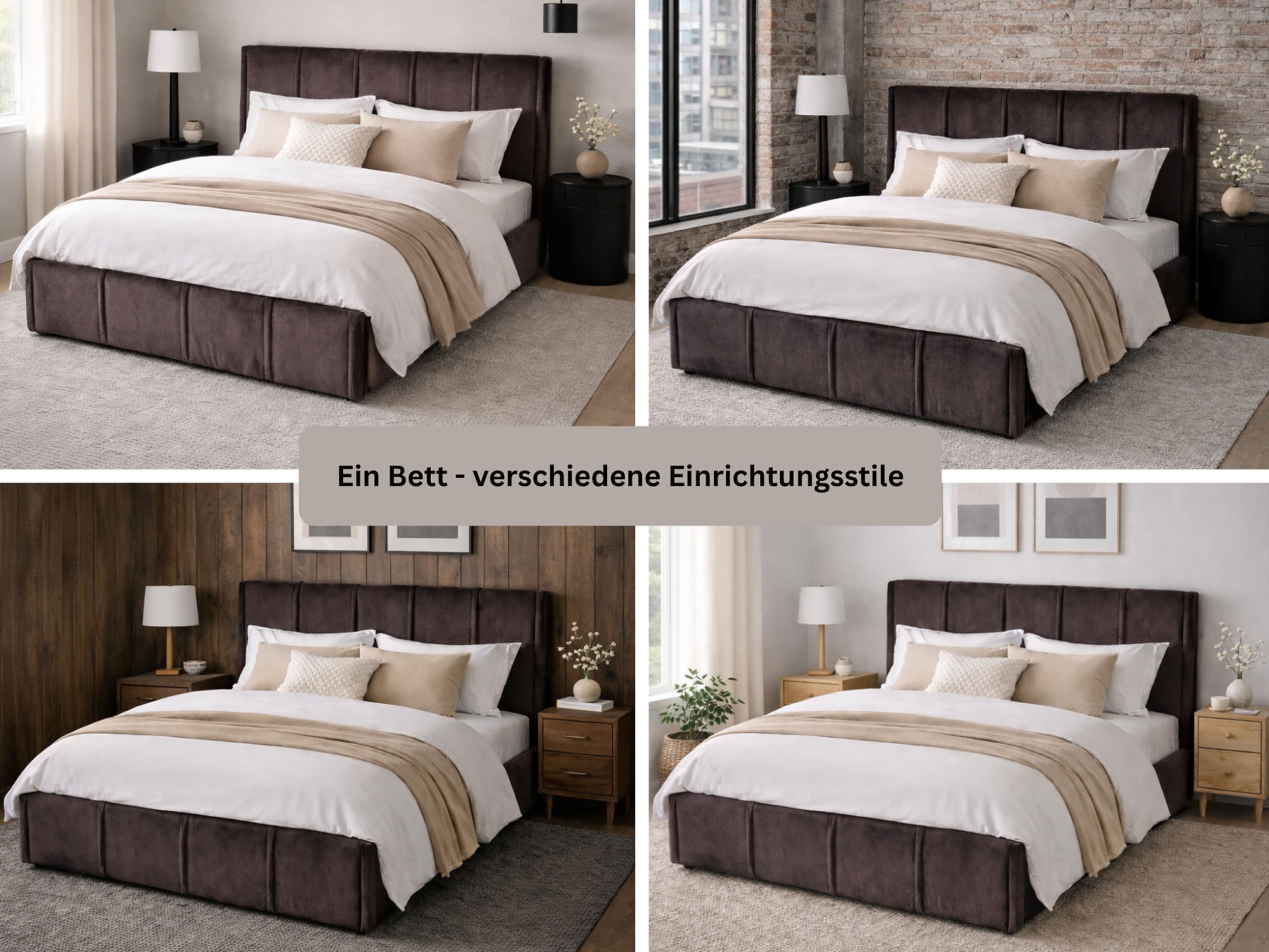 GOODproduct Lit rembourré »EVELLINA in der Grösse 180x200 cm, mit flauschigem Stoff bezogen« au choix avec sommier à lattes et matelas King (28cm)