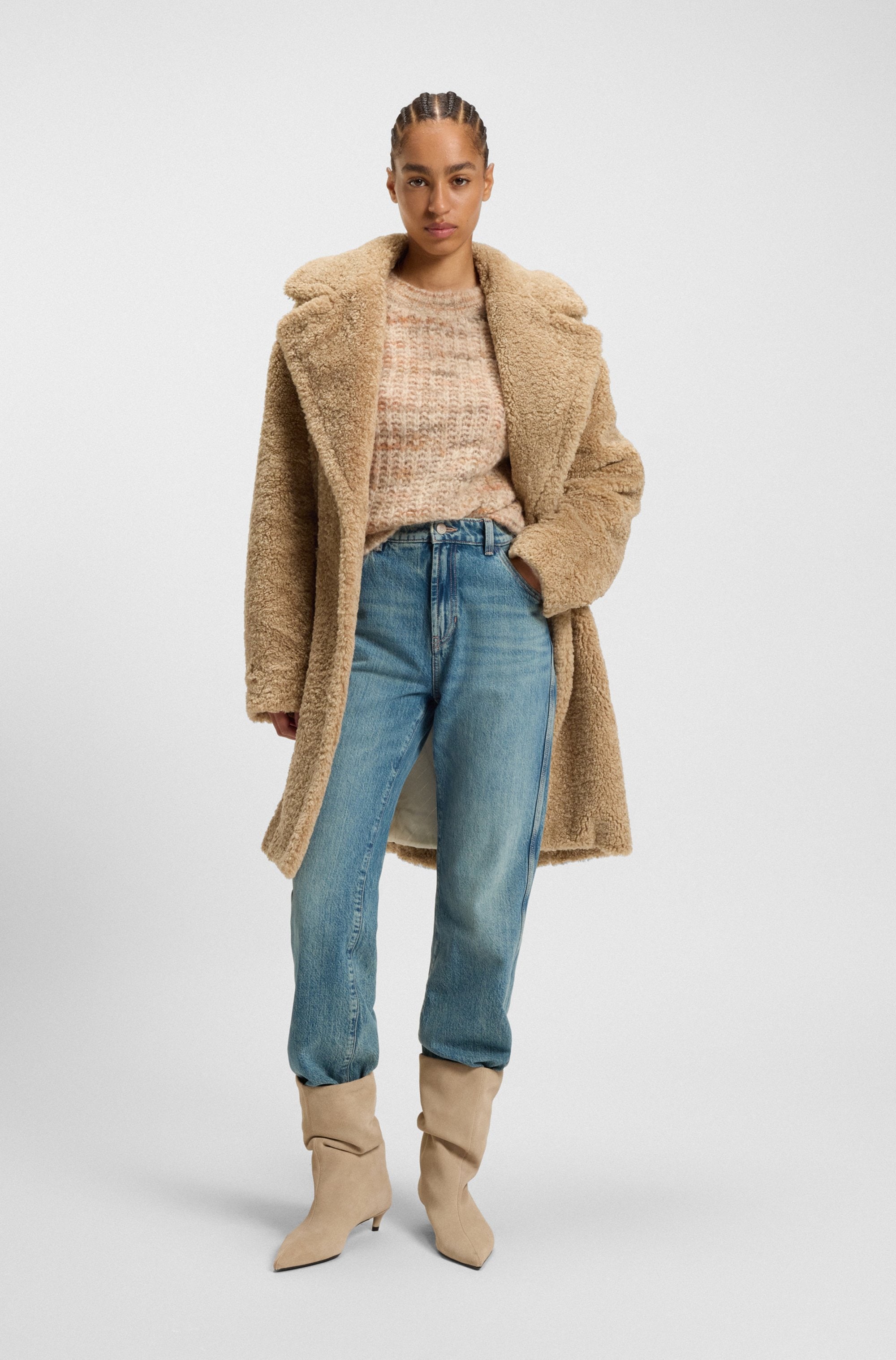 BOSS ORANGE Kurzmantel »Catedy Premium Damenmode« aus softem Teddy, Relaxed Fit