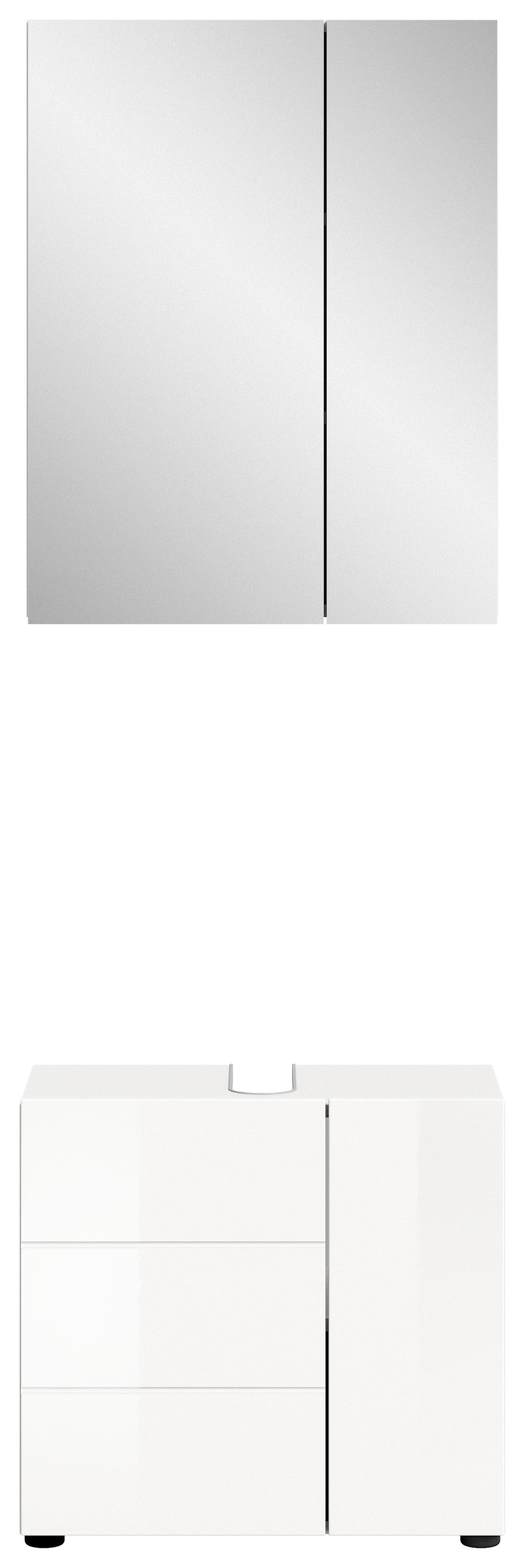 welltime Badmöbel-Set »BIEL, TOPSELLER, 2 teilig, inkl. Beleuchtung, MDF Front, Rillenoptik« best. aus: Waschbeckenunterschrank, Spiegelschrank inkl. Beleuchtung, 2 Stk. tlg.