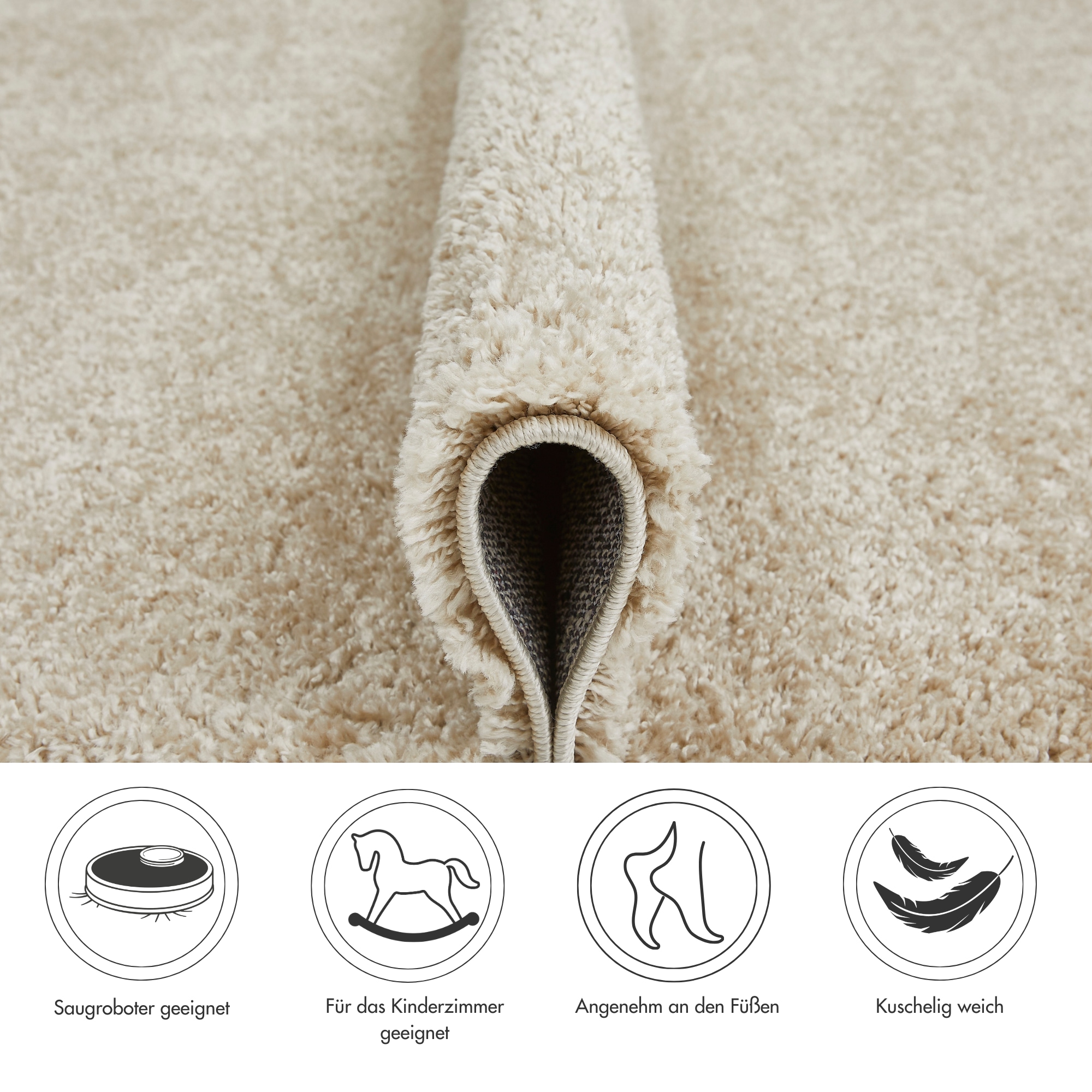 my home Hochflor-Teppich »Canberra« rechteckig 40 mm Höhe Uni Farben, weich & kuschelig, Wohnzimmer, Schlafzimmer