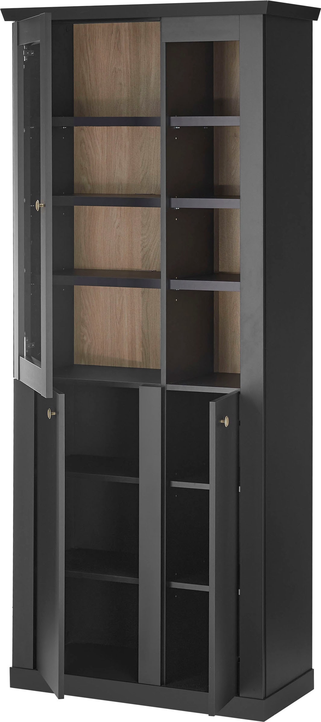 Home affaire Vitrine »Lincoln, Hochschrank im Landhausstil, moderne Glasvitrine« edles Design, messingfarbene Knopfgriffe, vielseitig einsetzbar