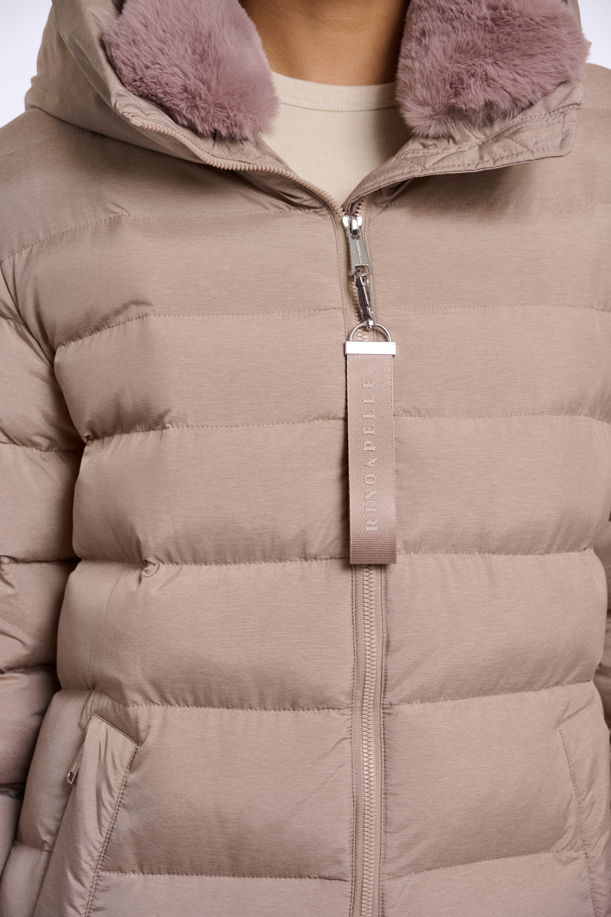 Rino & Pelle Manteau long Steppmantel mit Kapuze und Fellimittat