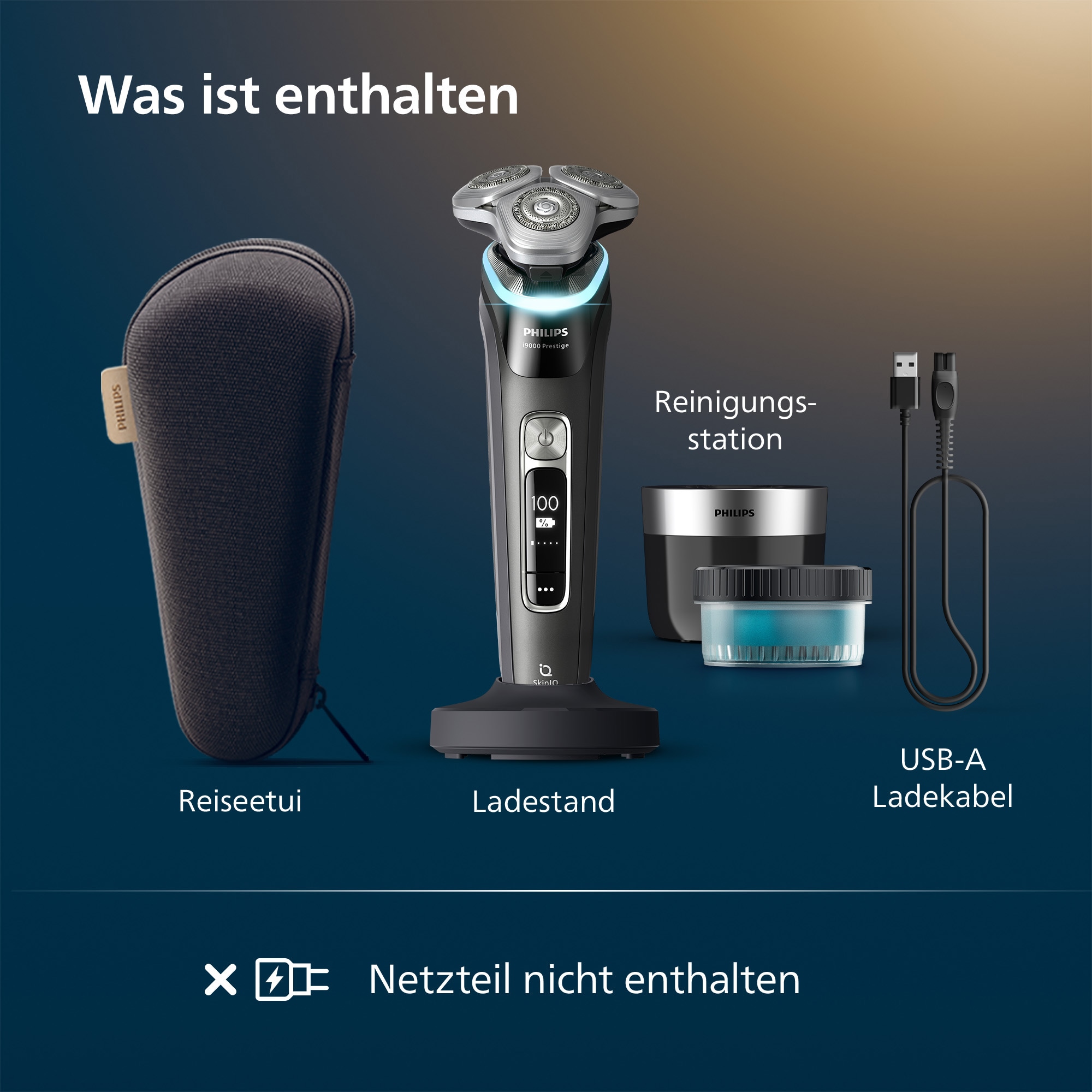Philips Rasoirs électriques »Series i9000 Prestige XP9200/30« integrierter Präzisionstrimmer mit SkinIQ Technologie, inkl. Ladestand, Reiseetui
