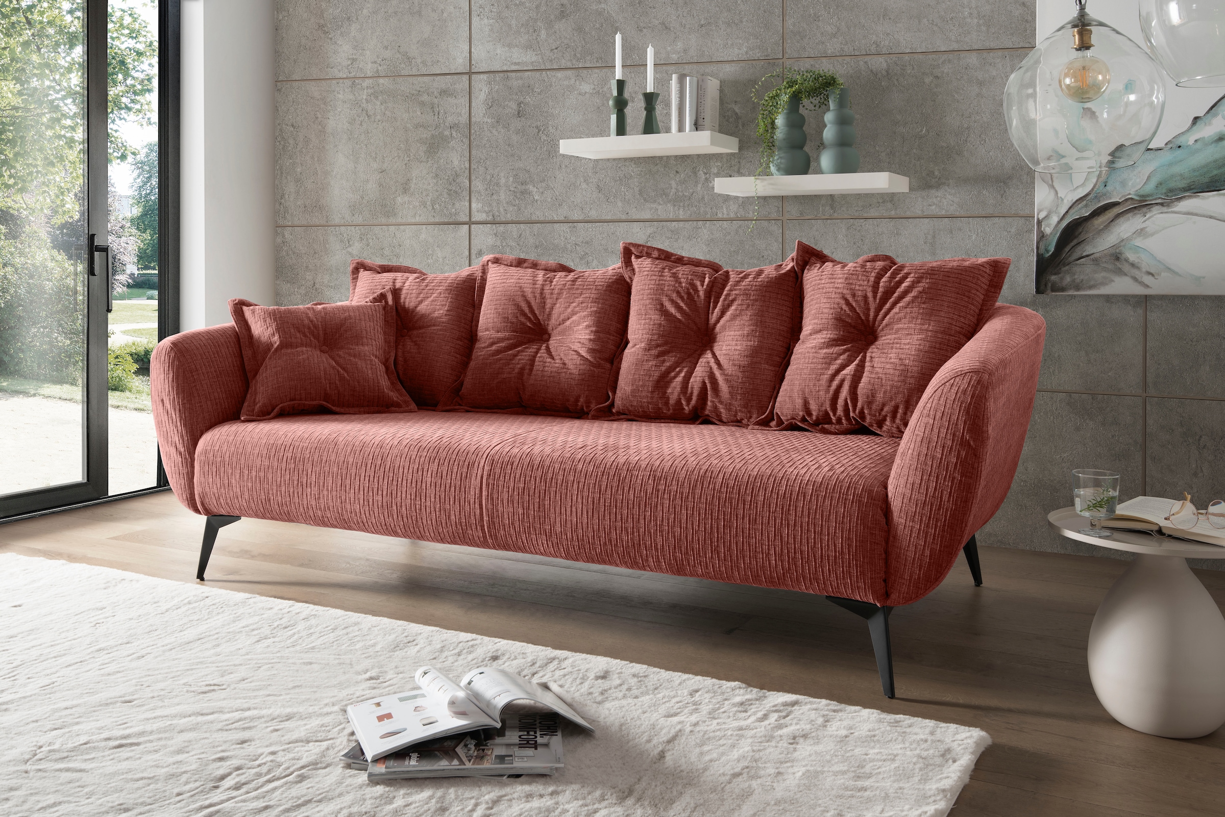 Home affaire 3-Sitzer »Baggio Breite 236 cm, modernes Sofa, hoher Fuss, bequem« schwarze Metallfüsse