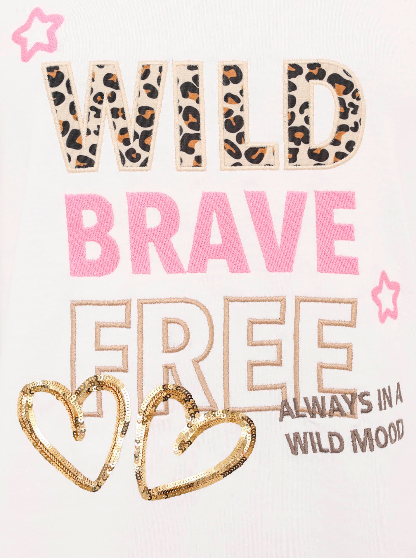 Zwillingsherz T-shirt »"Wild Brave Free"« Leo-Muster, Pailletten, Kurzarm, Rundhalsausschnitt, Schriftzüge