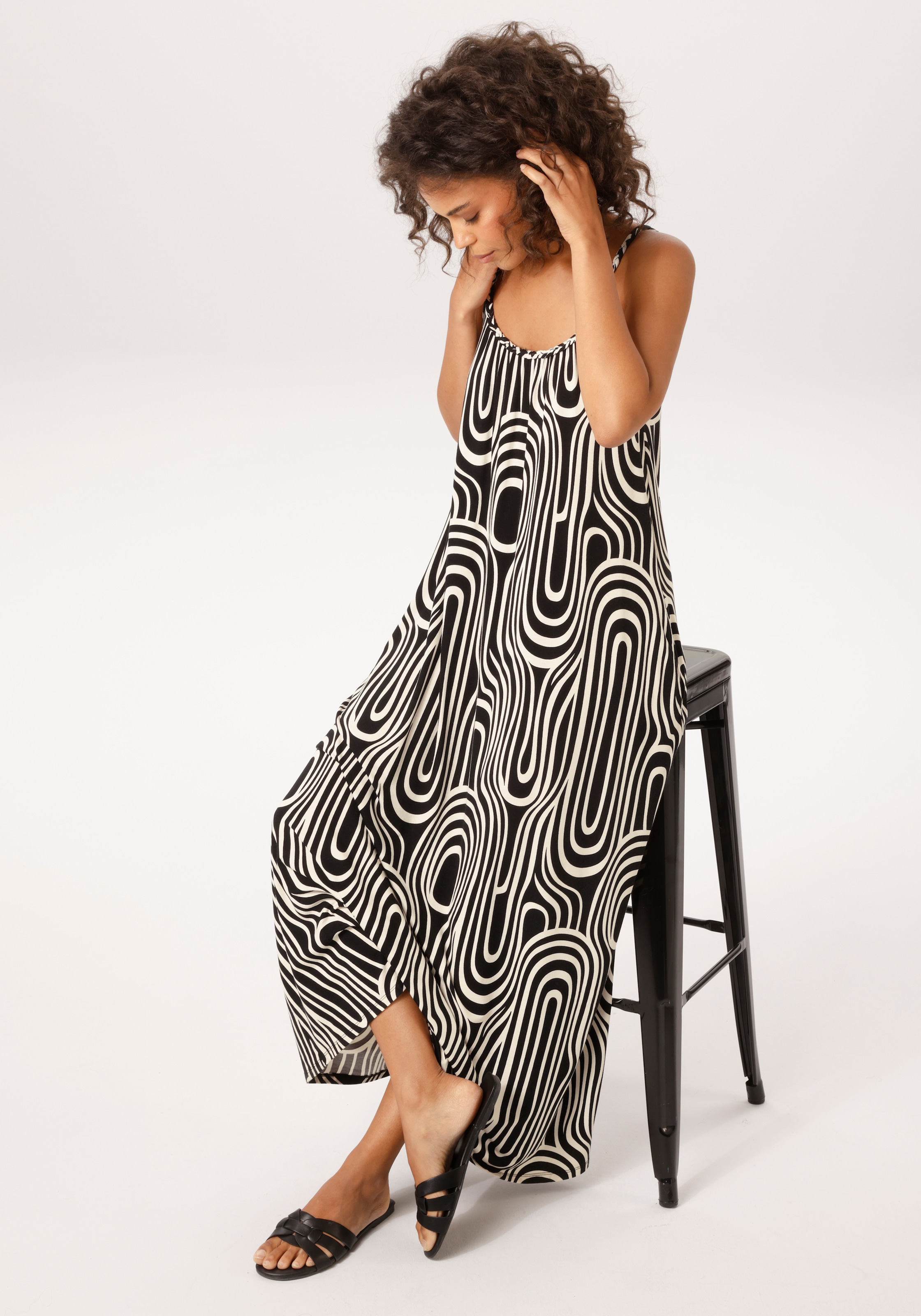 Aniston CASUAL Sommerkleid Eingrifftaschen mit geflochtenen Spagetti-Trägern - NEUE KOLLEKTION