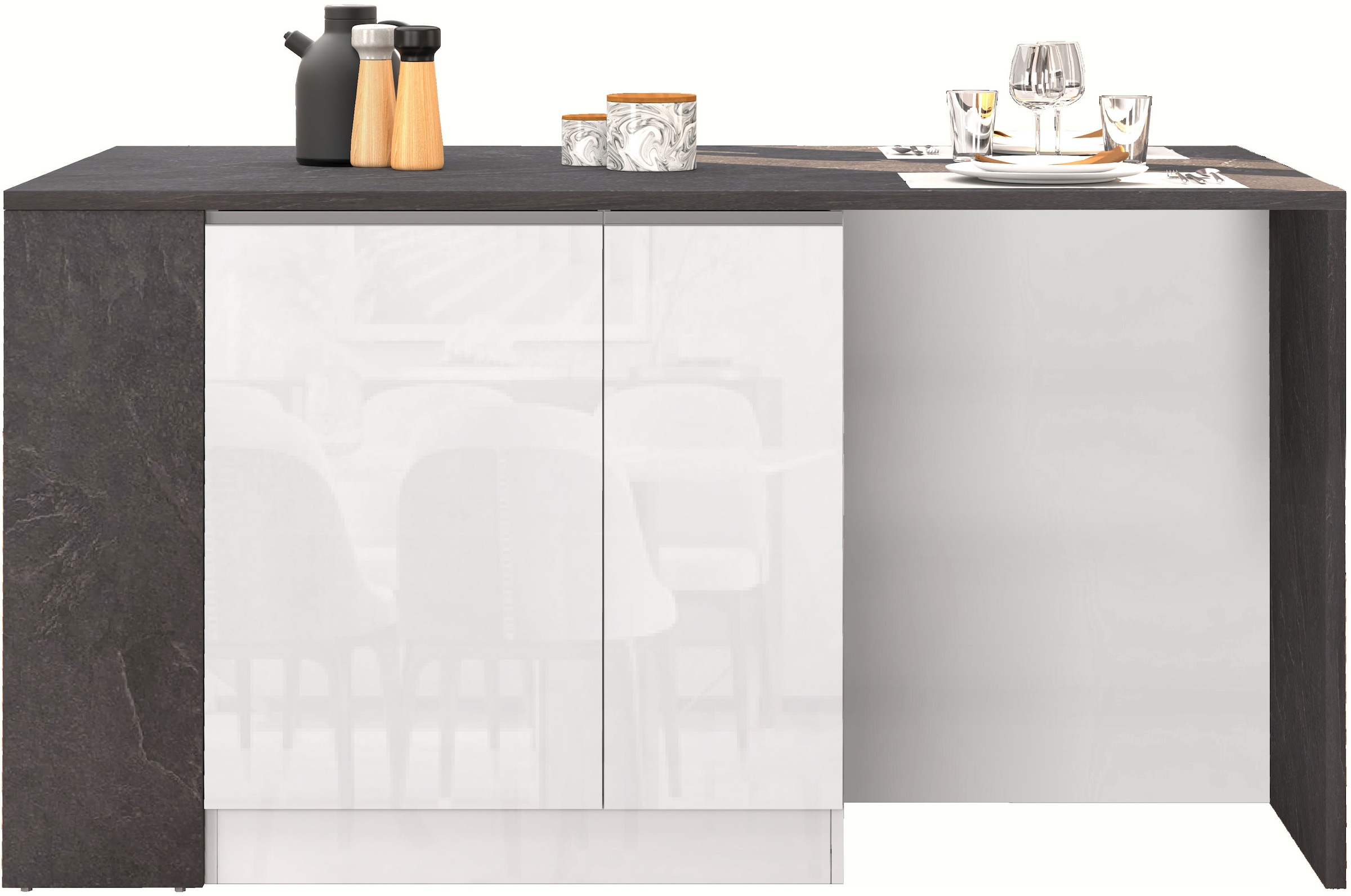 KOCHSTATION Ilot de cuisine »KS-Sole, Kochinsel, Küchenarbeitsblock, Arbeitsinsel, Made in Italy« Breite 167,5 cm, 2 Apothekerauszüge, 2 Essplätze, 1 offenes Regal