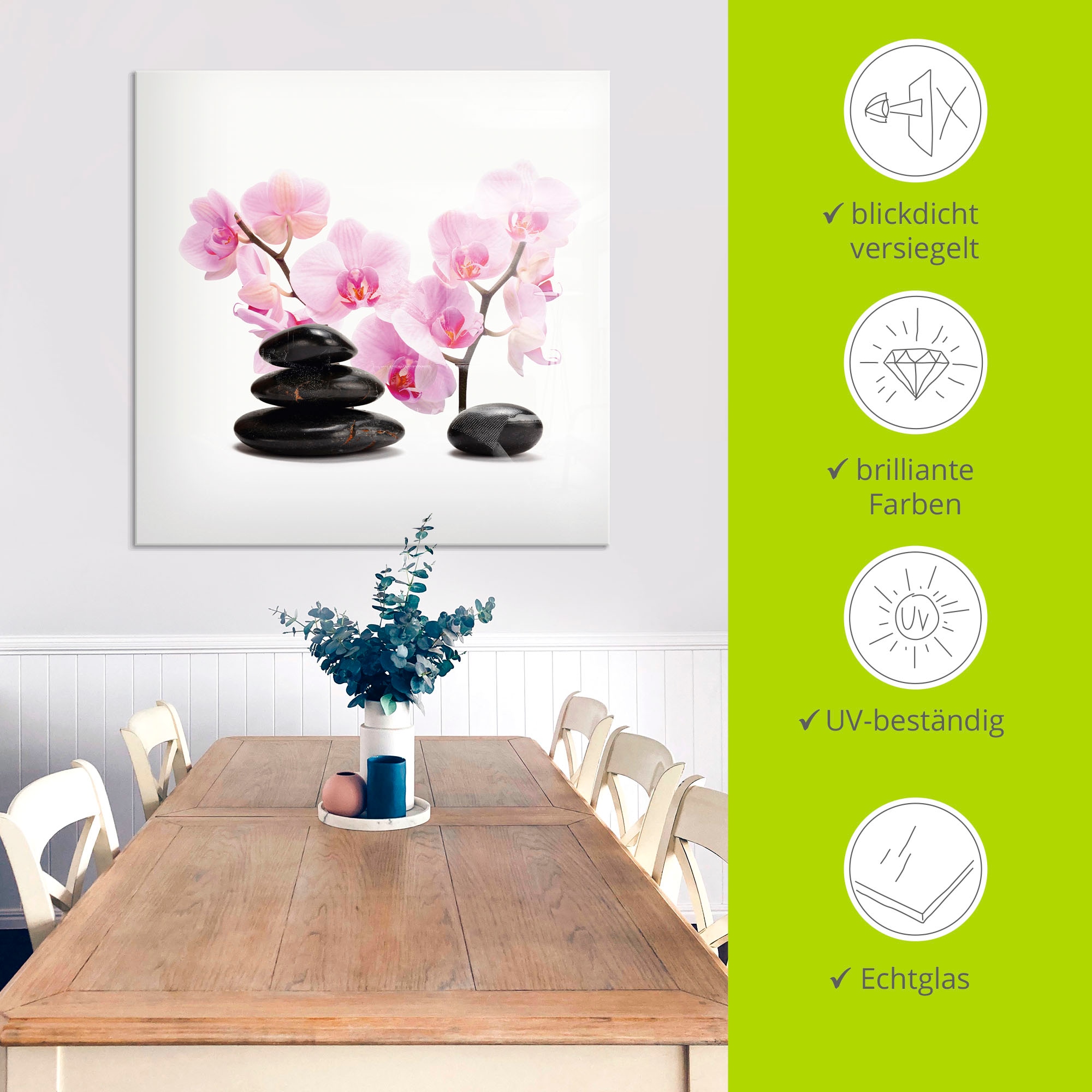 Artland Glasbild »Schwarze Steine und pinke Orchidee« Zen 1 Stk. tlg. in verschiedenen Grössen