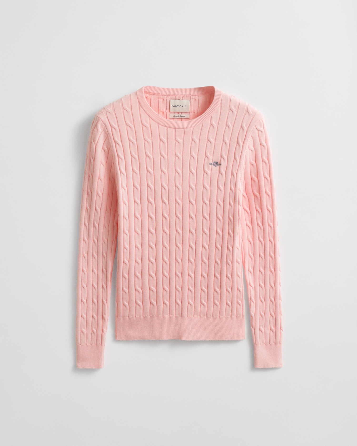 Gant Strickpullover »STRETCH COTTON CABLE C-NECK« mit Logostickerei auf der Brust