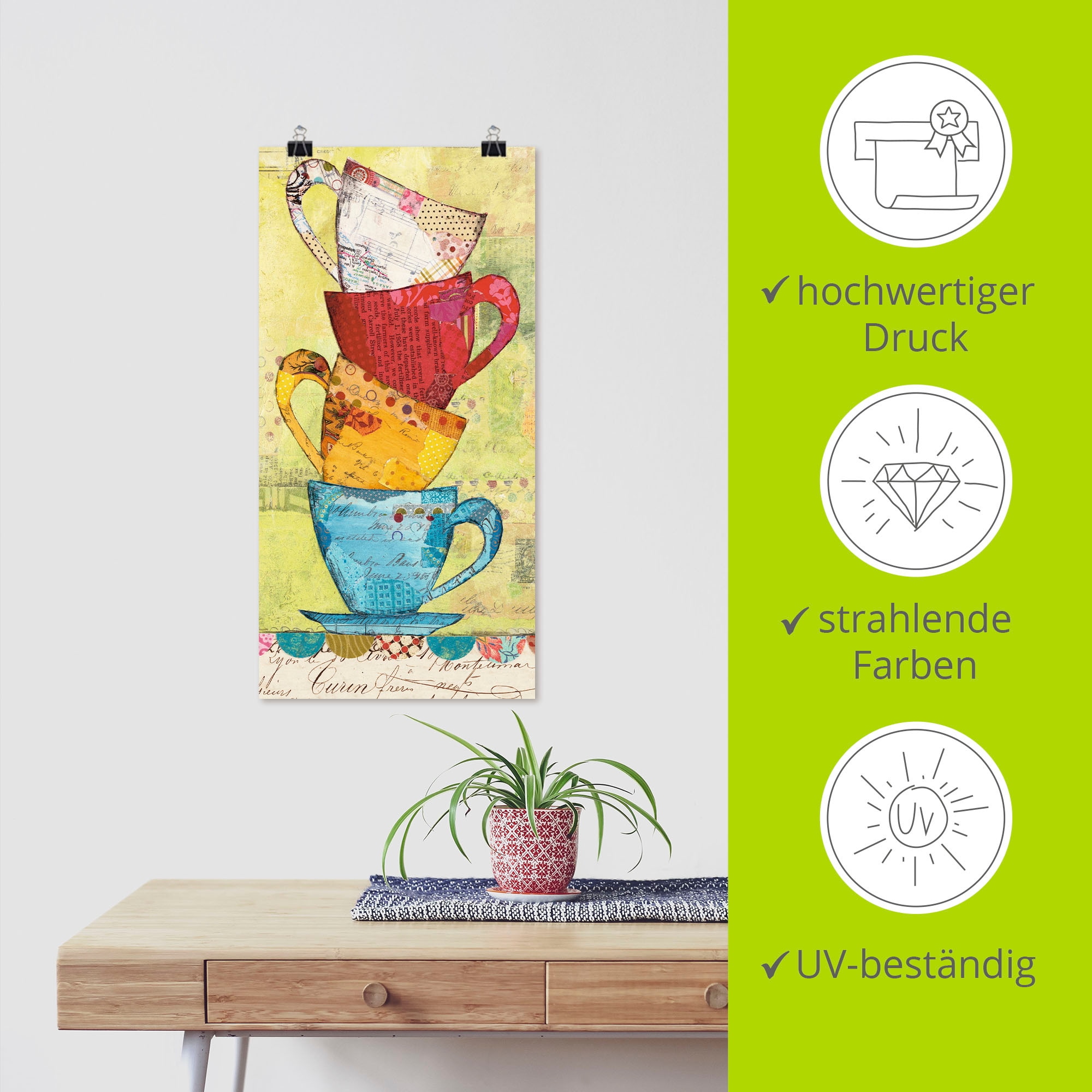 Artland Wandbild »Komm zum Kaffee« Geschirr & Besteck 1 Stk. tlg. als Leinwandbild, Poster in verschied. Grössen