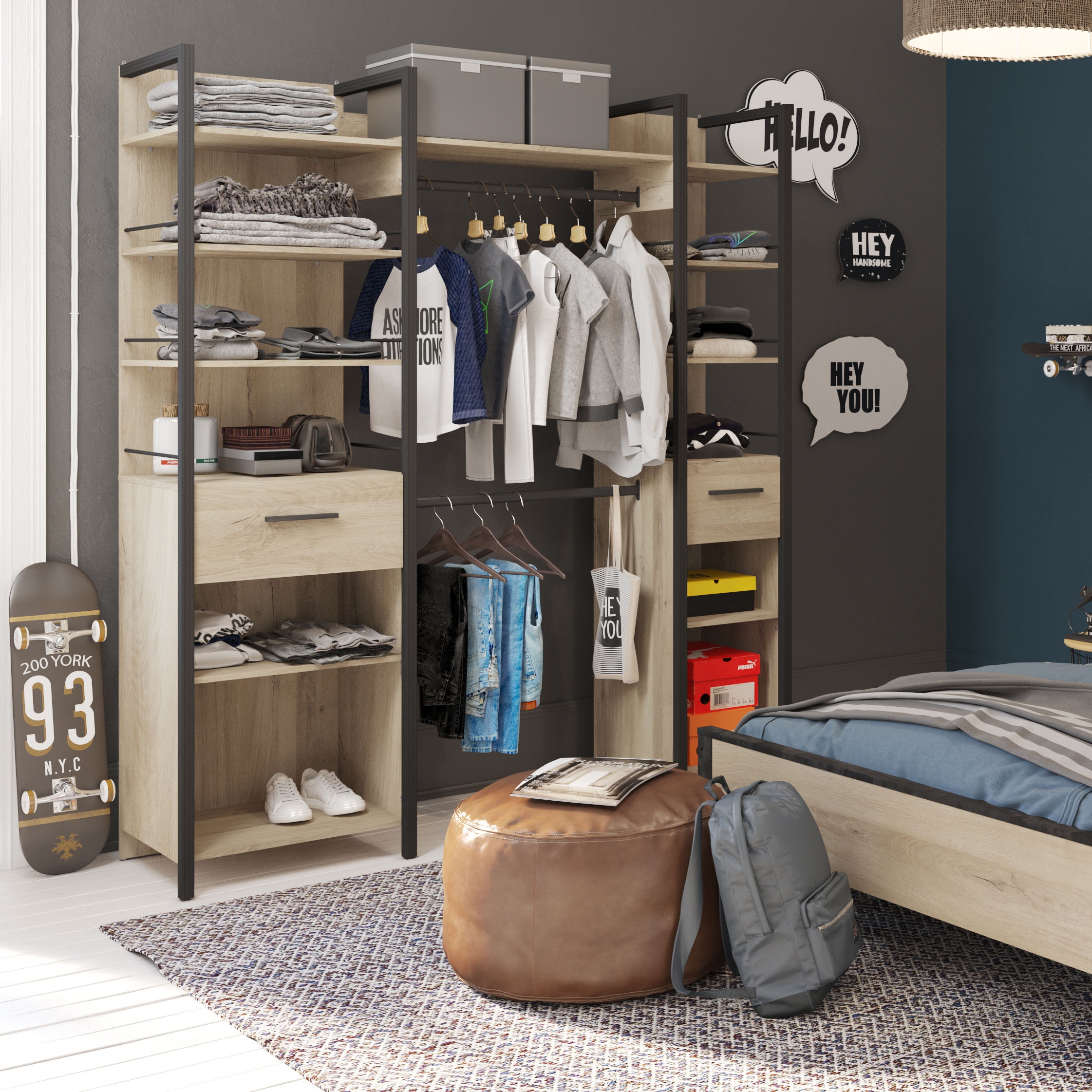 Demeyere GROUP Armoire à rideaux »Riga« L/H/P env. 180/208/48 cm,  Fabriqué en France, design peu encombrant