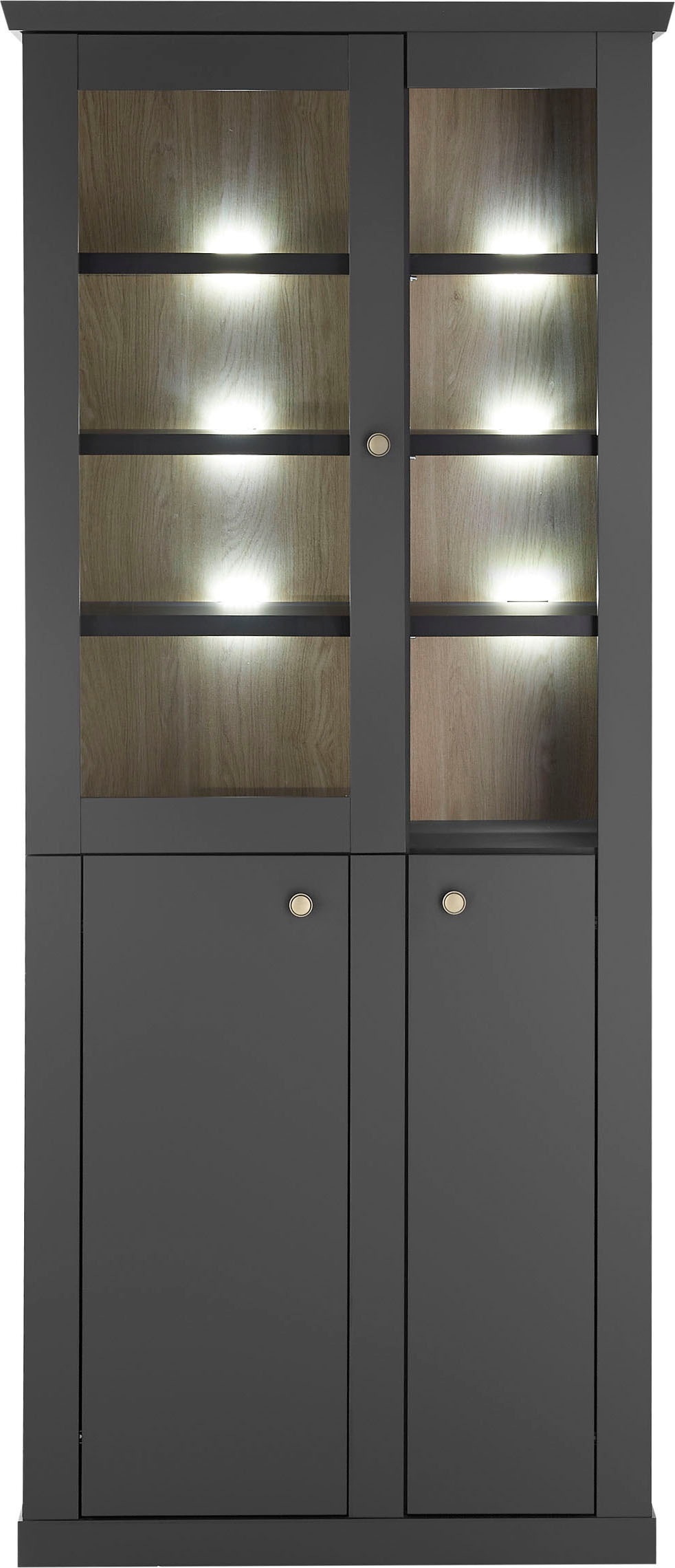 Home affaire Vitrine »Lincoln, Hochschrank im Landhausstil, moderne Glasvitrine« edles Design, messingfarbene Knopfgriffe, vielseitig einsetzbar